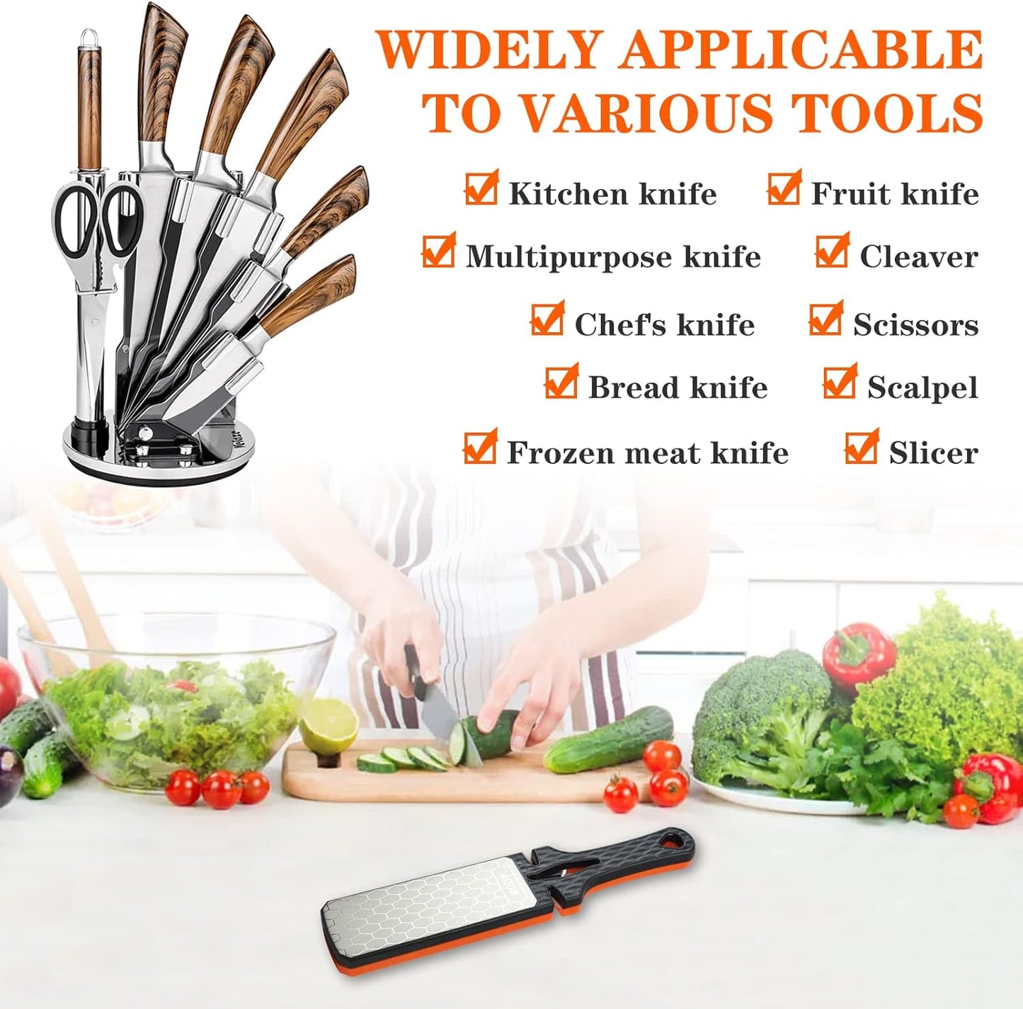 Diamond Sharpening Stone,400/1000 Grit Handheld Double-Sided Diamond Sharpener 5 in 1 Honeycomb Surface Knife Sharpener Plate Whetstone with Ceramic & Tungsten Steel Scissor Slot for Kitchen Outdoor