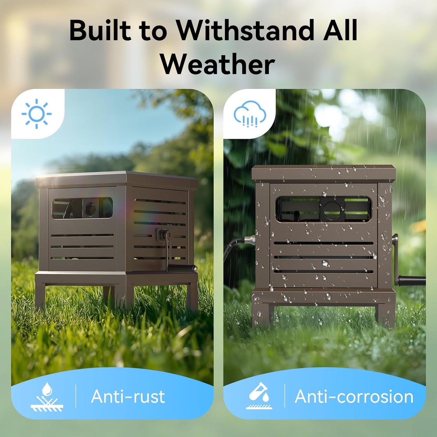 Hose Reel, Heavy Duty Hose Reel Box Hideaway Holds 100 ft x 5/8" Hose, Never-Leak System, Manual Crank Handle, Hose Guide, Stable Foot Pedal, Ideal for Yards, Patios, and Garden Sheds