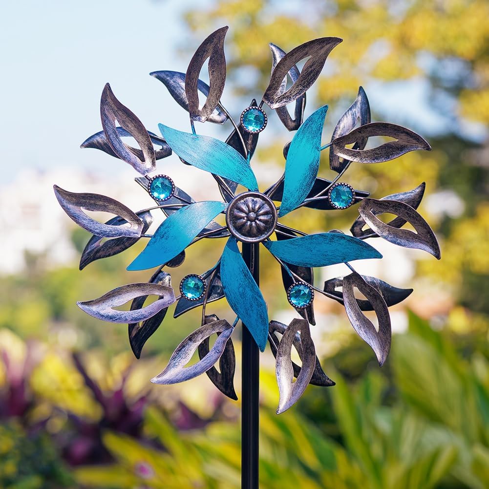 Stargarden Wind Spinners Outdoor, 13.4 Inch Metal Wind Spinner, Decorative Kinetic Pinwheels, Classic Double Windmill for Yard, Garden Decor