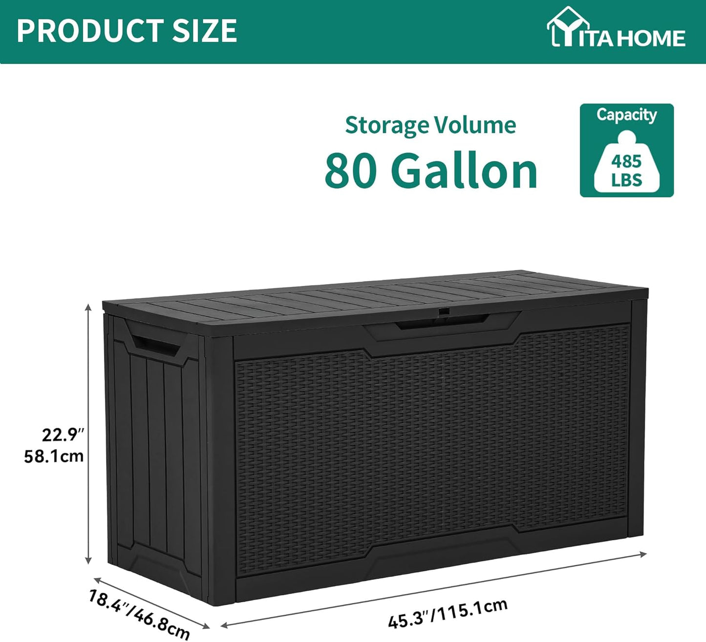 YITAHOME 80 Gallon Resin Deck Box, Weather Resistant Outdoor Rattan Storage Box, Lockable Indoor Outdoor Storage for Supplies and Essentials, Black