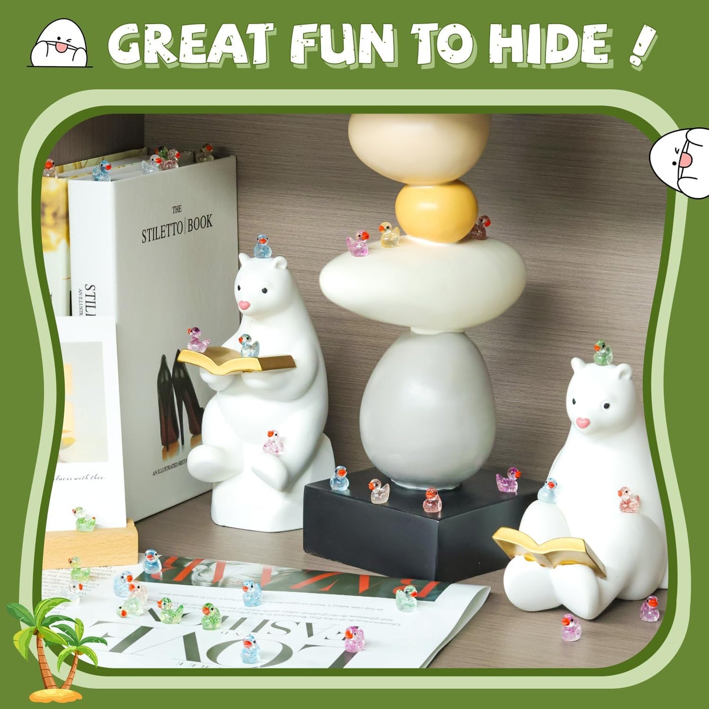 200PCS Mini Resin Animals Cute Colorful Glitter Tiny Ducks, Miniature Figures to Hide, Little Animal Accessories Bulk for Topper Garden Dollhouse Landscape Aquarium Ornaments DIY Crafts & Decor