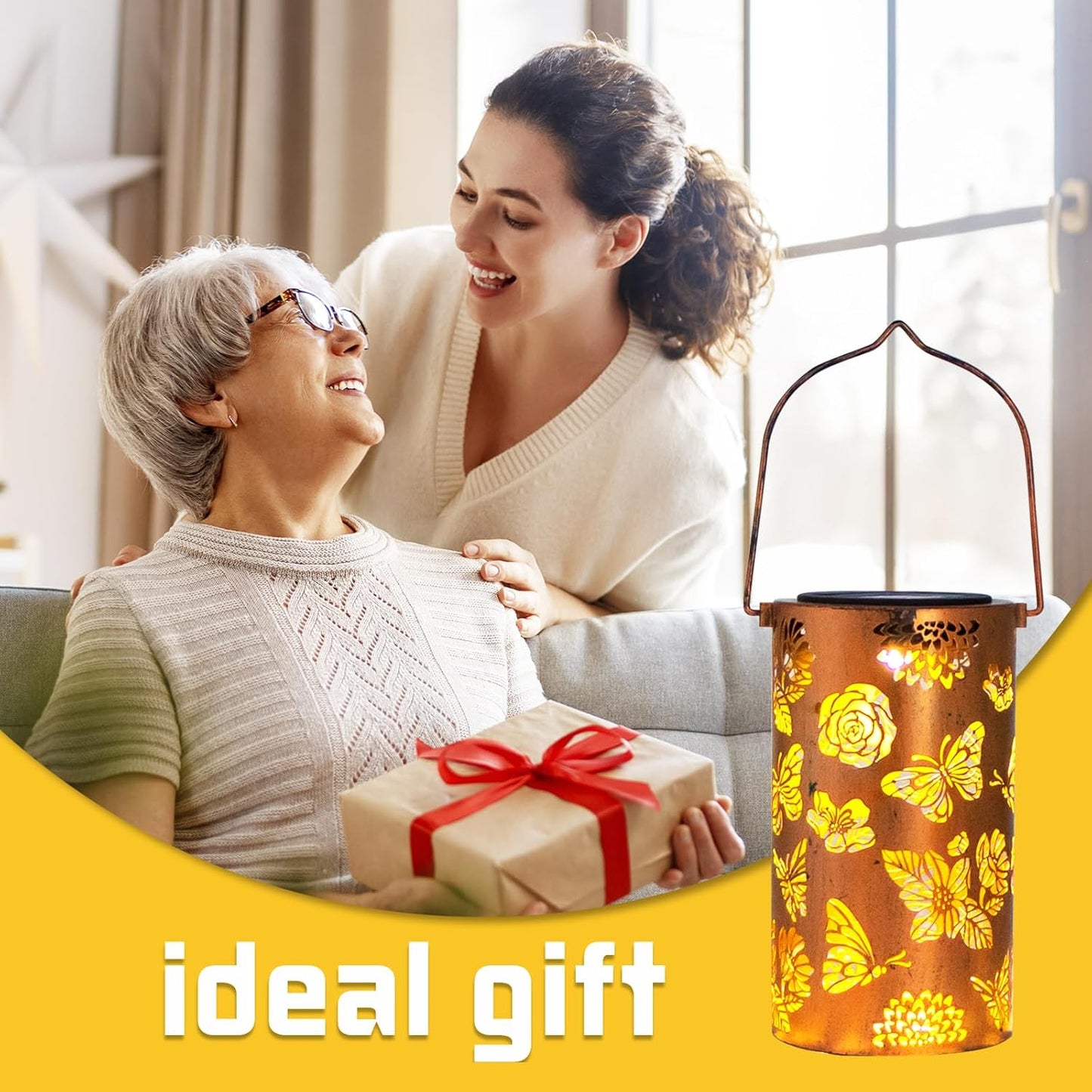 4 Pack Solar Lanterns Outdoor Waterproof Butterfly Birthday Gifts for Women Mom Grandma Garden Decor Flower Metal Hanging LED Decorative Light for Patio Yard Lawn Backyard Front Porch Gardening Gifts