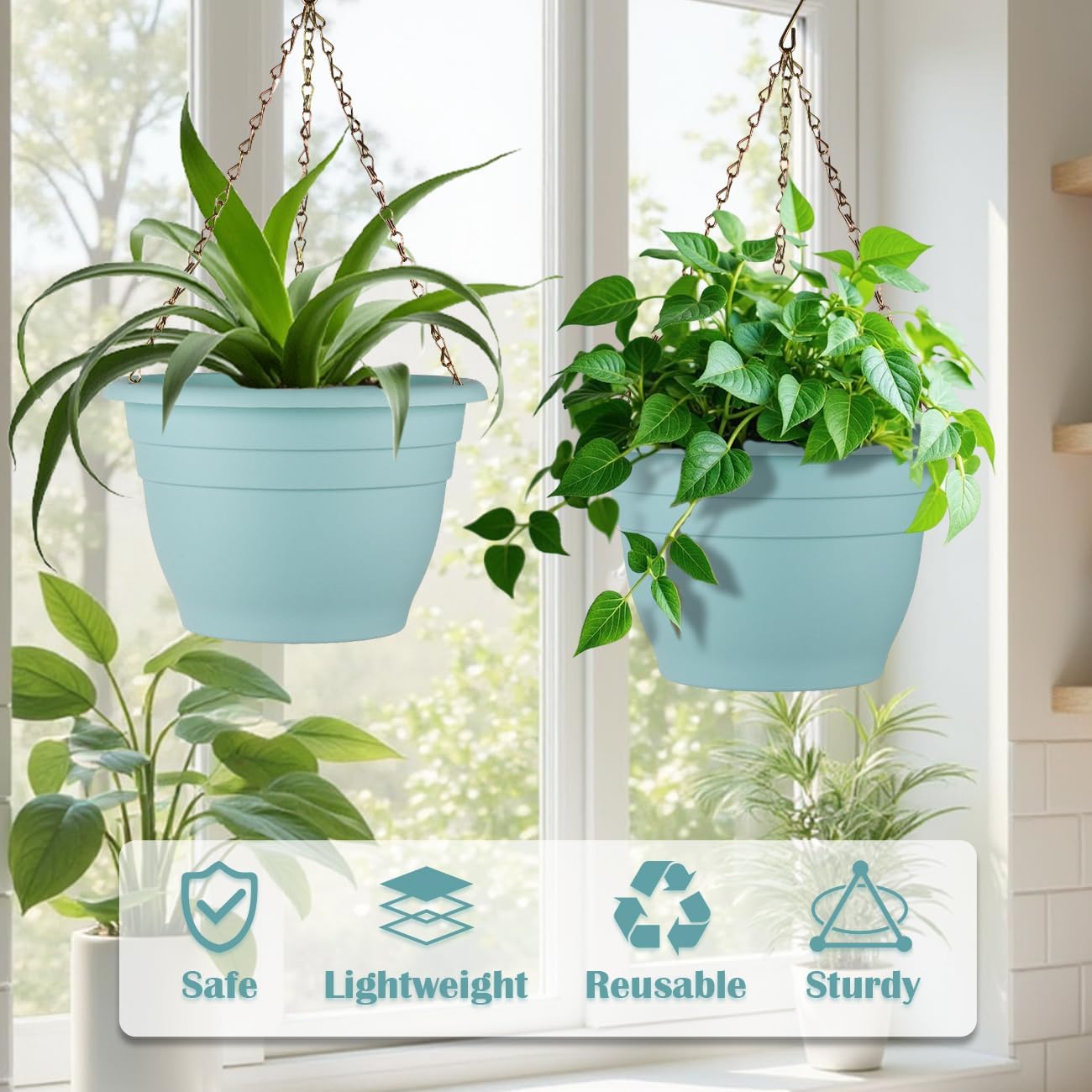 3 Pack 11 Inch Plant Pots with Drainage Hole and Plug, Durable Plastic Flower Pots for Indoor & Outdoor Plants, Elegant Mordern Plant Pots Perfect for Herbs, Flowers & Succulents, Blue