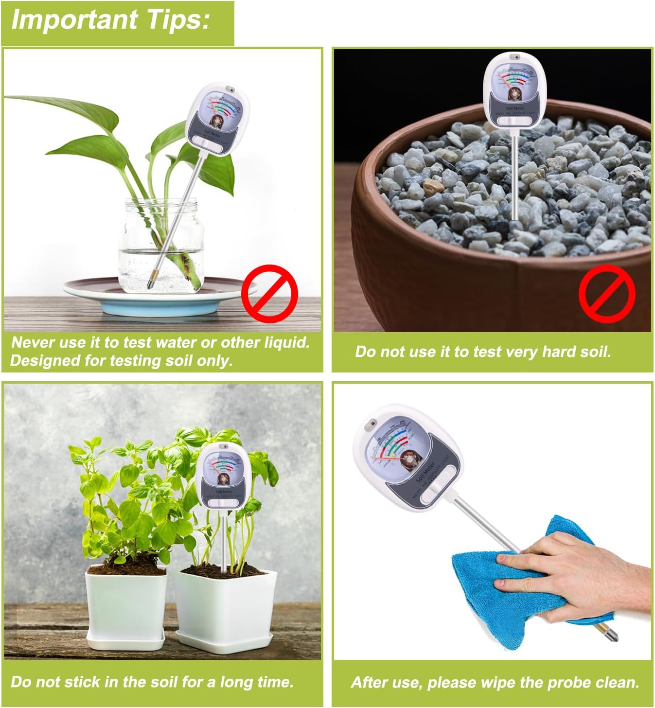 HSLGOVE 4-in-1 Soil Test Kit – Soil Moisture Meter, pH, Fertility & Sun-Light, No Battery Required, Large Dial Soil Tester for Indoor & Outdoor Gardening, Lawn, Farm – Brightwhite