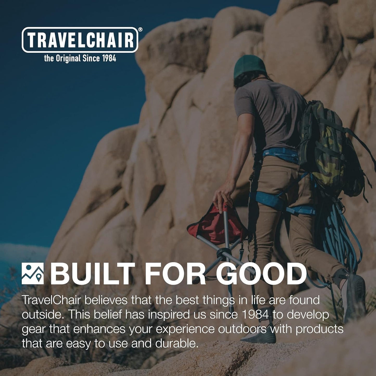 Travel Chair Ultimate Slacker, Quick Folding Tripod Stool with Backrest, Fishing Camping Hiking Chair with Carry Strap, Polyester, Blue