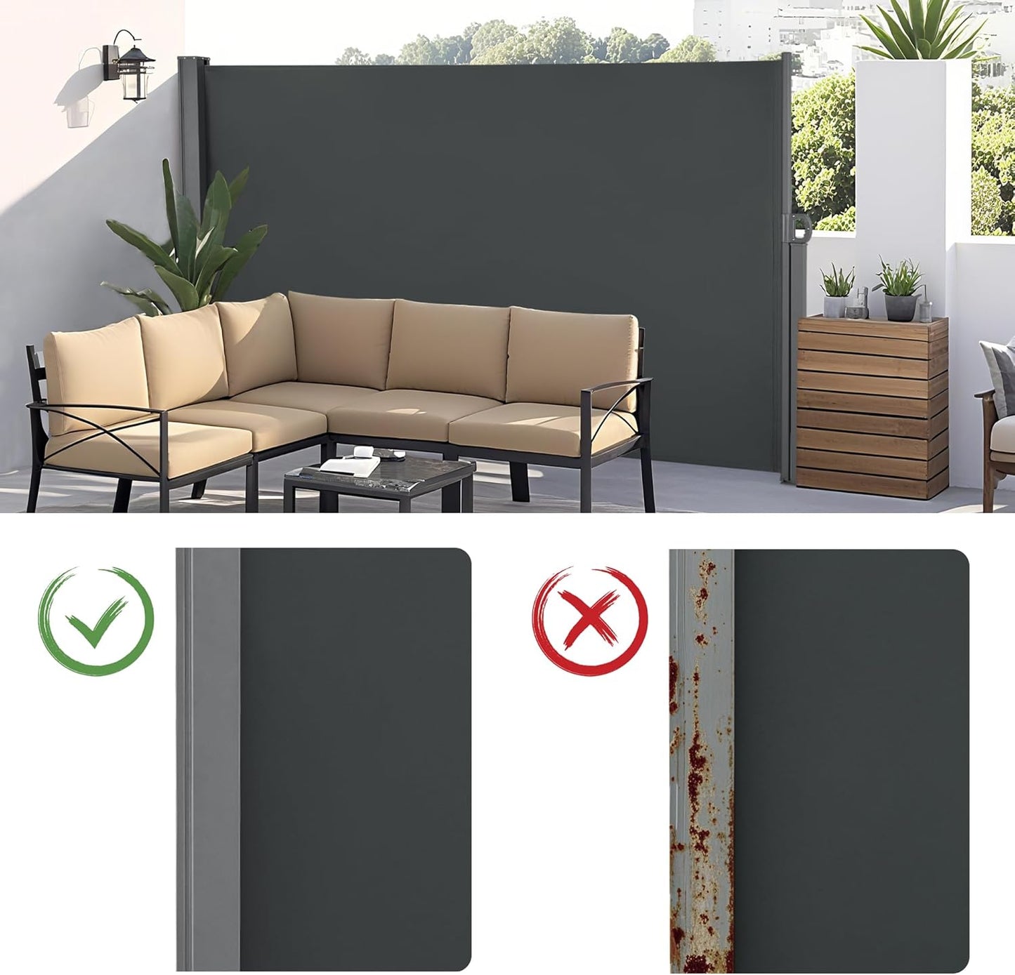 Macrout Retractable Side Awning for Patio & Balcony – Waterproof UV-Resistant Outdoor Privacy Screen, Folding Wind Block for Deck, Porch, Garden (Dark Grey, 118" x 71")