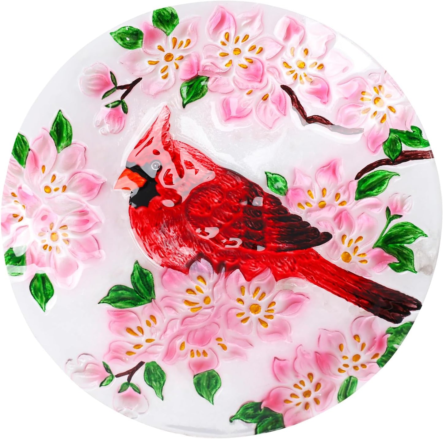 MUMTOP Outdoor Glass Birdbath with Metal Stand for Outside Lawn Yard Garden Cardinal Decor,18” Dia/21.65 Height