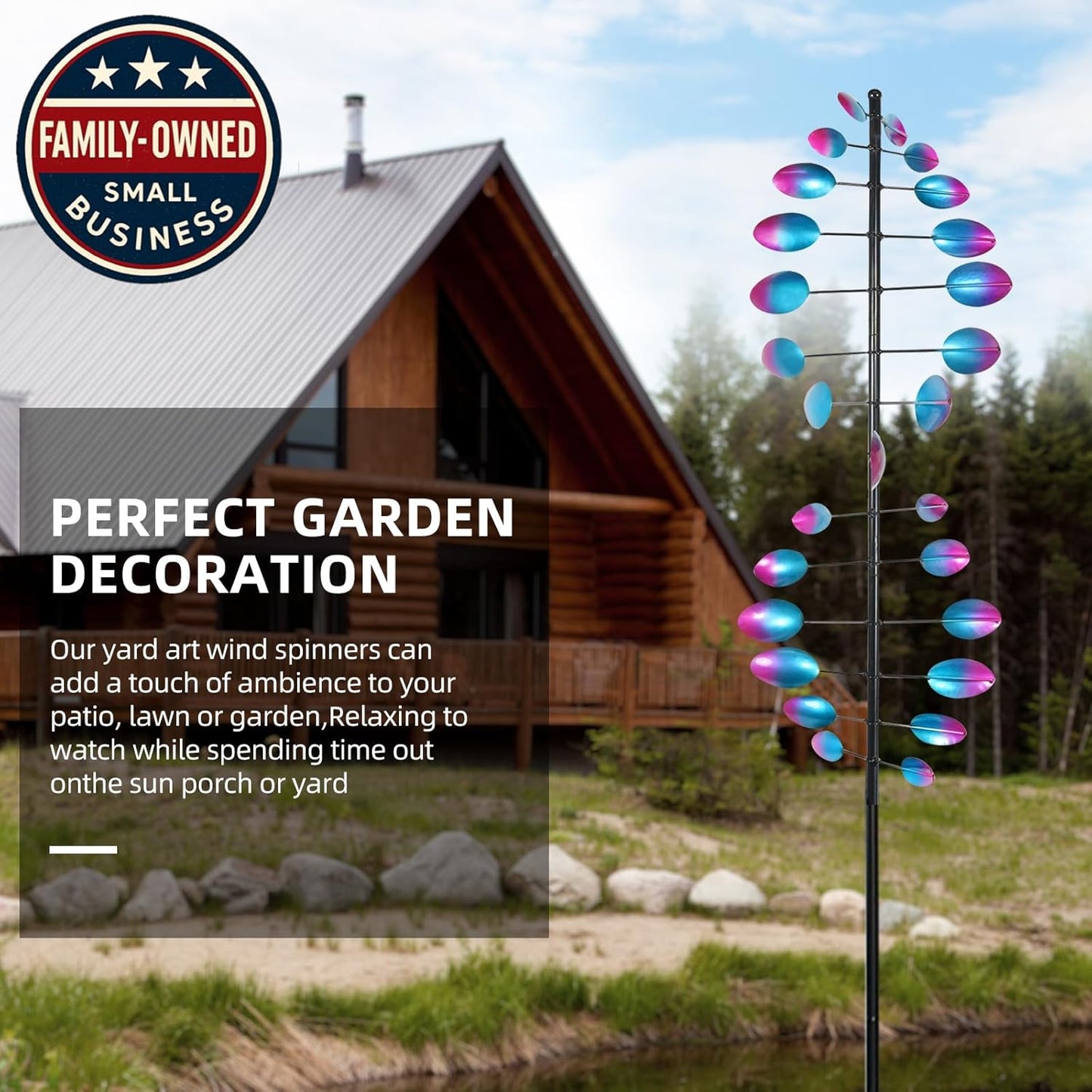 Decoroca 360° Outdoor Wind Sculpture, 90in Kinetic Wind Spinner with Metal Stake, Large Yard Art Decor for Patio, Lawn & Garden(90" H x 24" W)