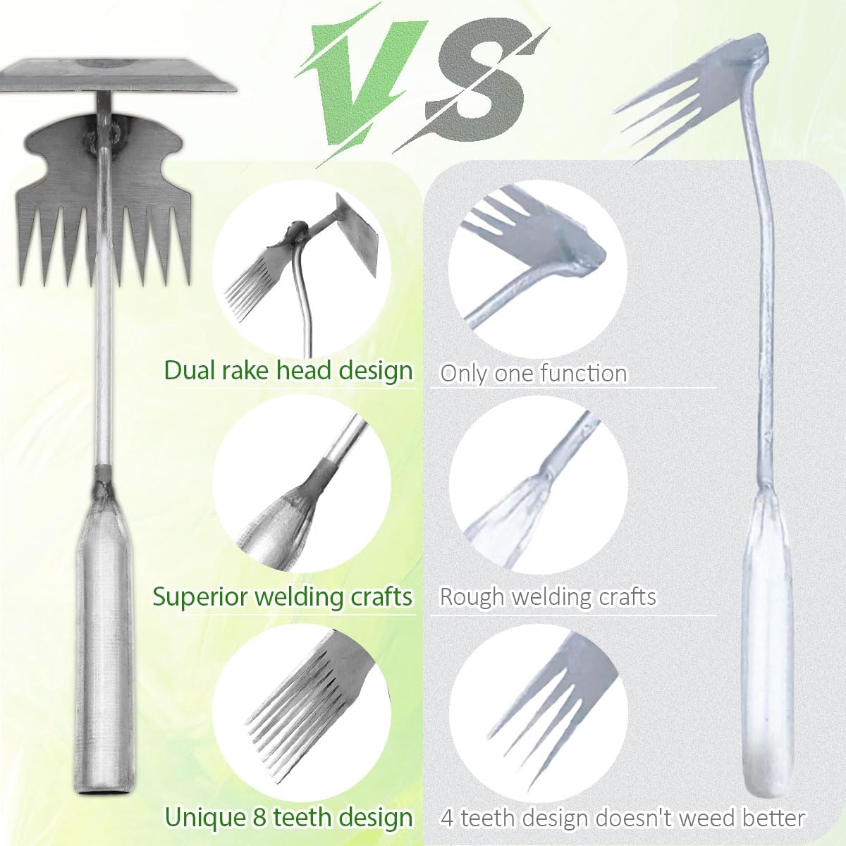 Dual-Head Weed Puller Tool, 2 Pack Heavy Duty Weeder Tool & Weed Remover, Garden Uprooting Tool with Hoe and Rake for Easy Weed Removal