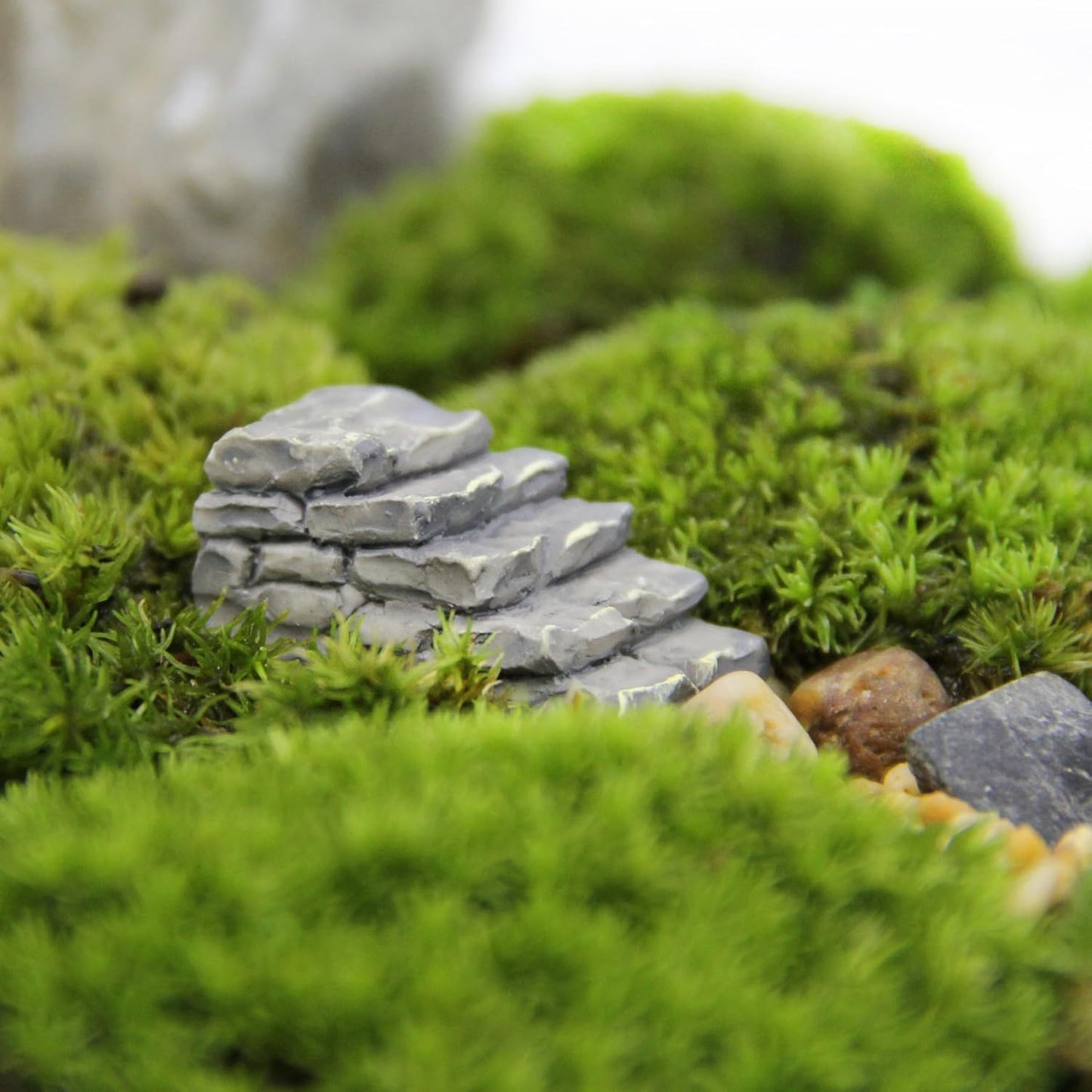 1Pc Gray Outdoor Miniature Resin Bridge Stair Stone Straight Bridge Stairs Stone Steps Garden Fairy Ornament Flower Pot Plant Micro Landscaping Decor Bonsai Craft Straight Stairs Statues Décor