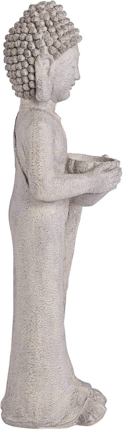 John Timberland Standing Buddha Statue Sculpture Zen Asian Japanese Garden Decor Indoor Outdoor Front Porch Patio Yard Outside Home Balcony House Exterior Lawn Gray Faux Stone Resin 32" Tall