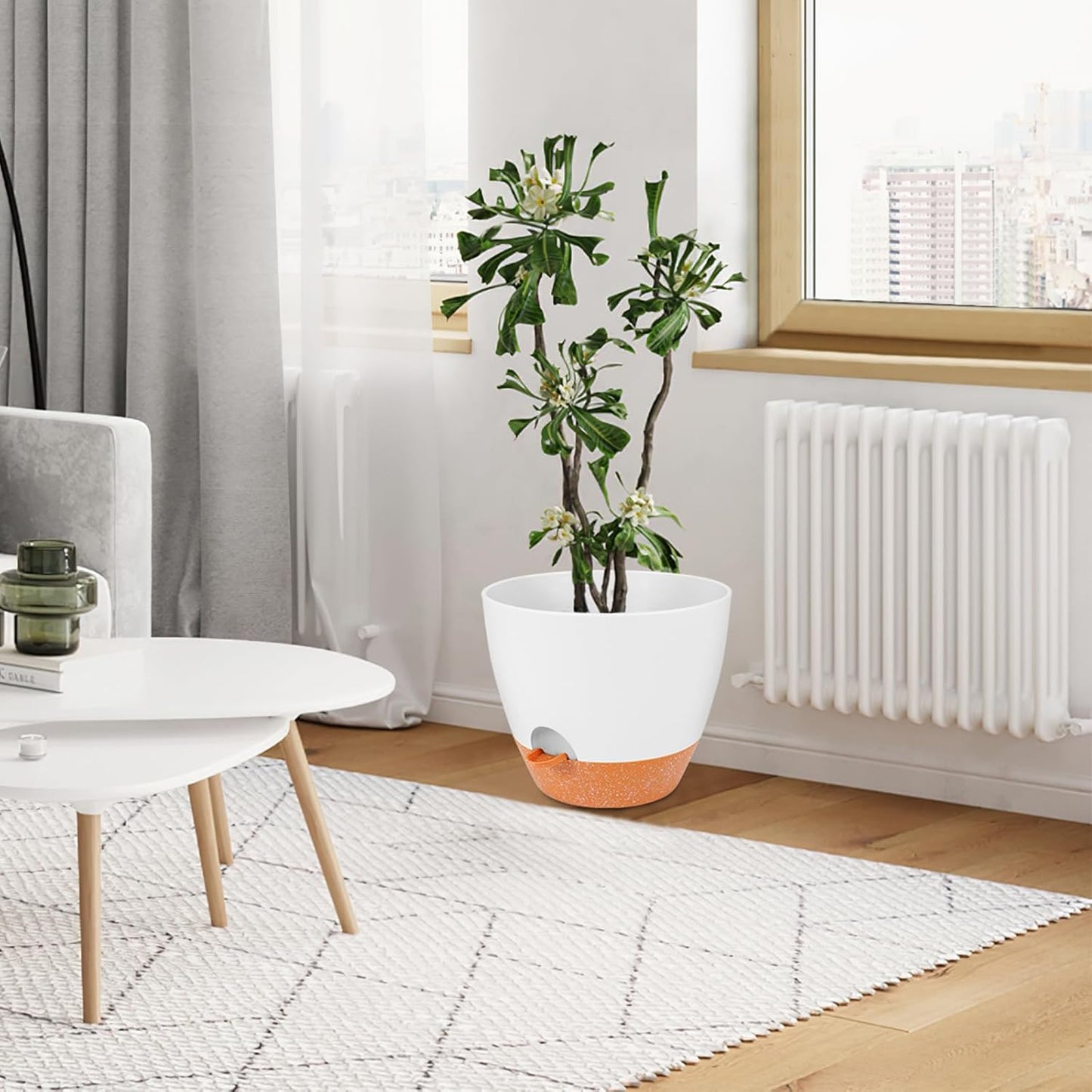 GARDIFE 12 inch planters, Plant Pots,Self Watering Pots, Large Plastic Flower pots with Deep Reservior and High Drainage Holes for Indoor Outdoor Plants and Flowers, White