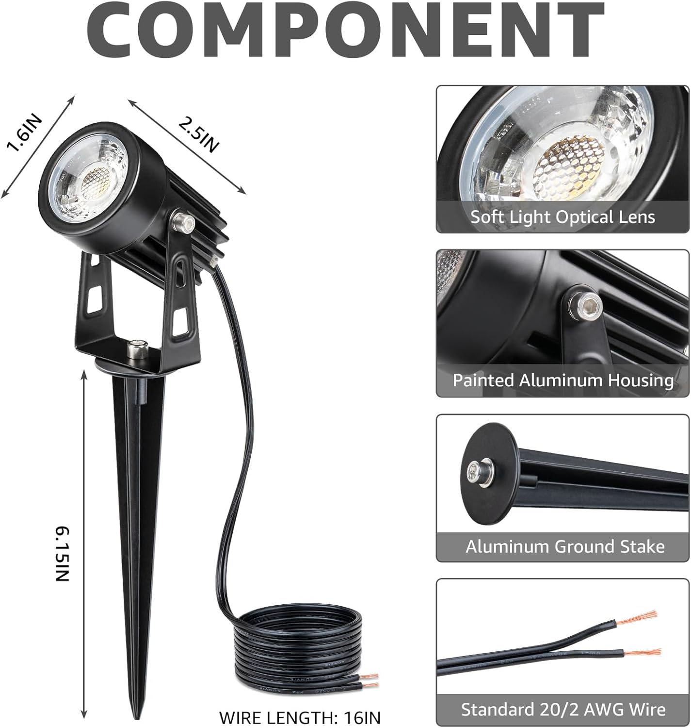 SUNVIE 3W Low Voltage Landscape Lighting LED Landscape Spotlights with Connectors Waterproof Low Voltage Landscape Lights 3000K Warm White Uplights Outdoor Spot Lights for Yard Garden House, 4 Pack