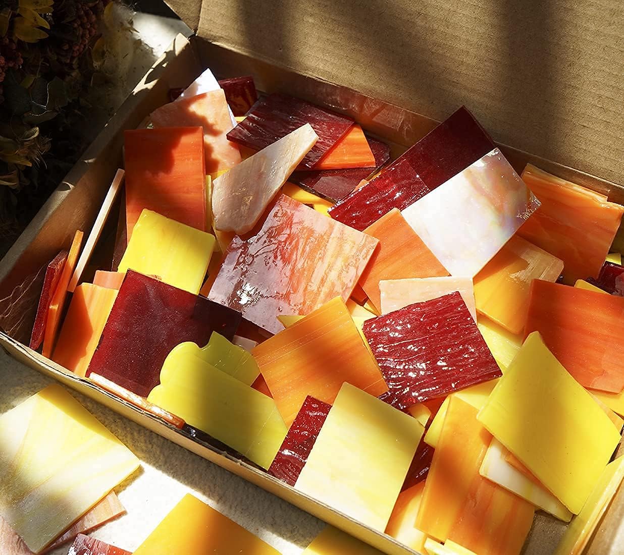 Lanyani Stained Glass Sheets Pieces, Glass Mosaics Tiles for Artwork and Crafts Art Projects, 35oz Value Pack, Flame