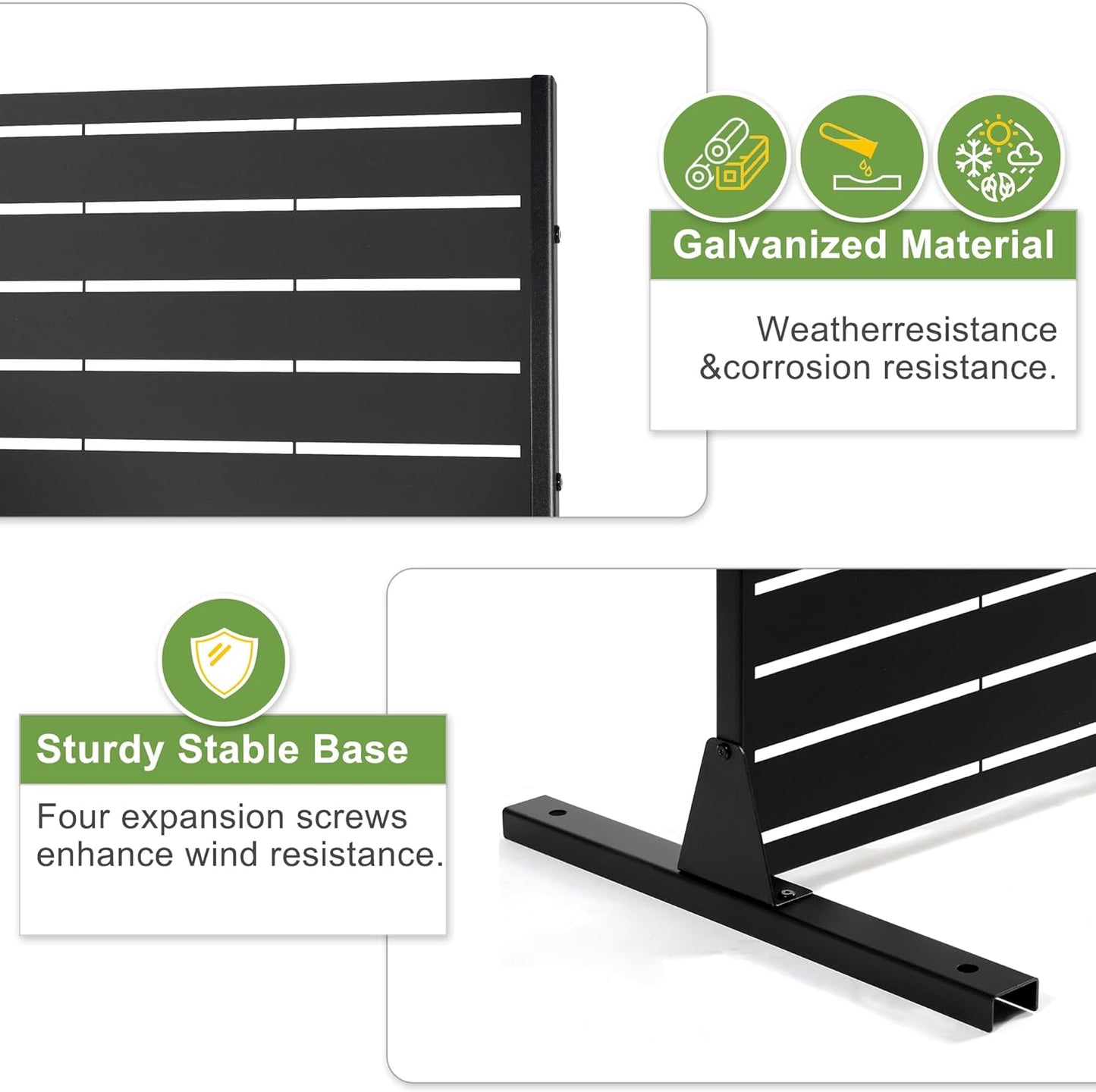 Metal Privacy Screen Outdoor 72" H×44" W,Freestanding Decorative Privacy Screen for Balcony Yard&Garden,Privacy Fence Black&Louvered(5 Panels)