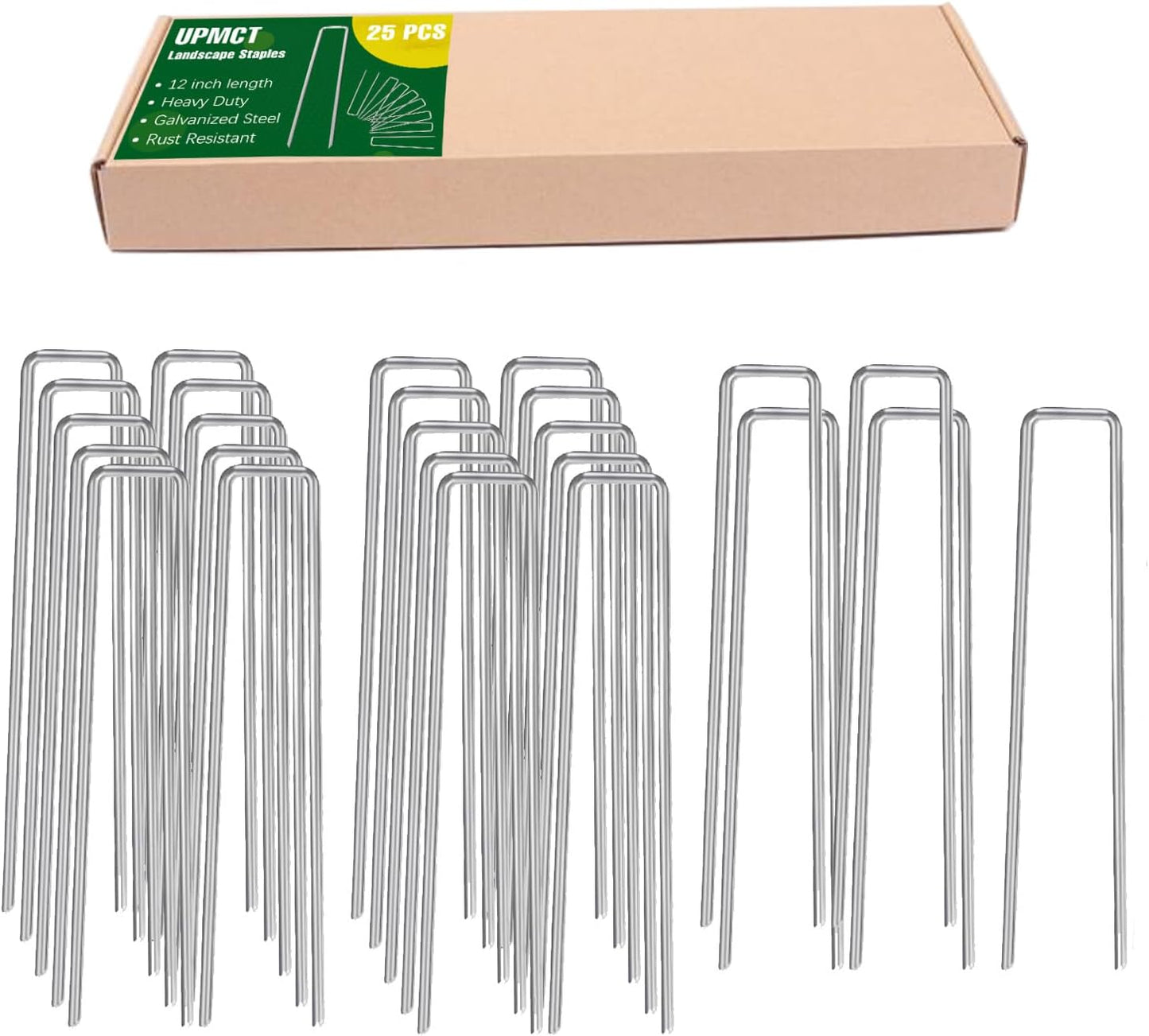 12 Inch Galvanized Garden Landscape Staples Stakes, 25 50 100 PCS Anti-Rust Garden Staples U-Shaped Landscape Pins for Secure Lawn Fabric (25, 12 Inch)
