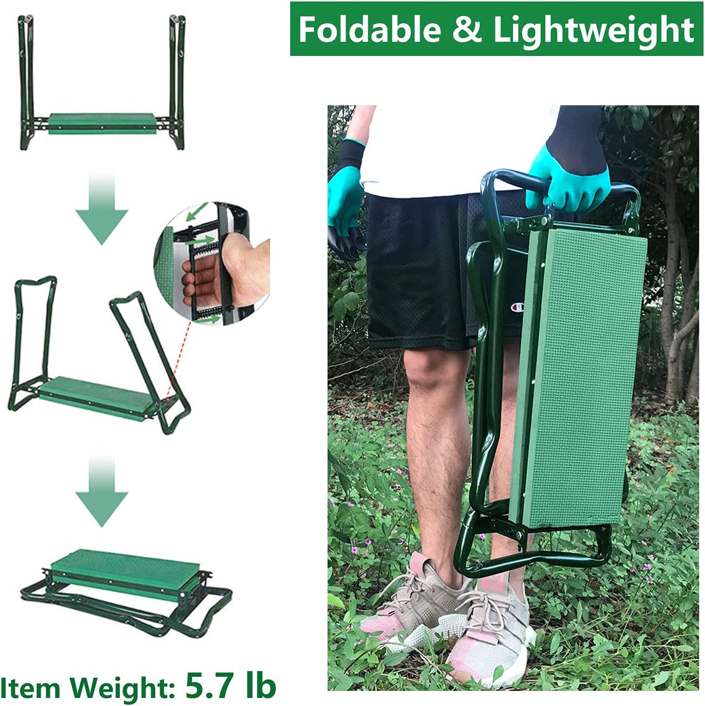 BESTHLS Garden Kneeler and Seat - Heavy Duty Folding Stool with Thick Pad, 2 Tool Pouches, 330 lbs Capacity - Knee & Back Support, Perfect for Seniors, Women, Men