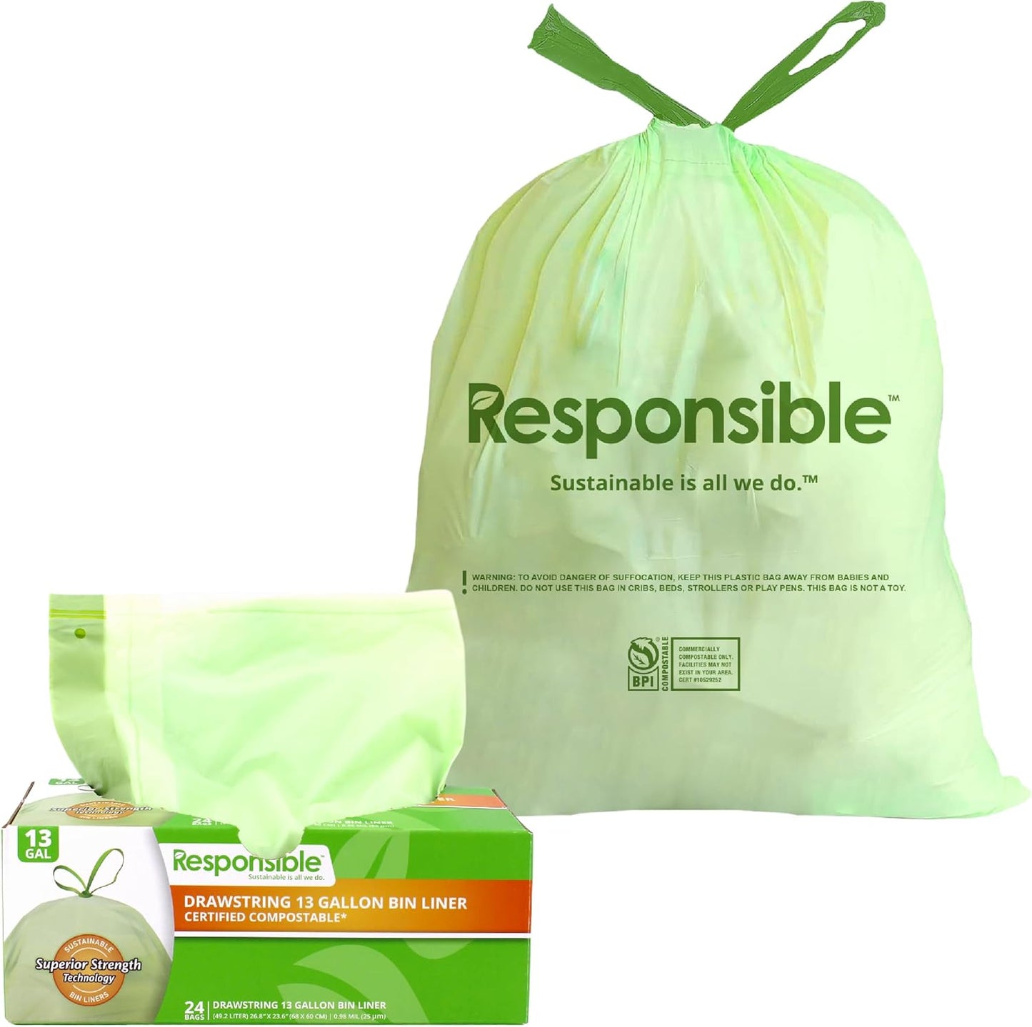 Kitchen Bin Liners, Certified Compostable, Heavy Duty Multipurpose Food Scrap Bags, Made from Compostable Materials (13 Gallon, 13 Gallon (120 Count))