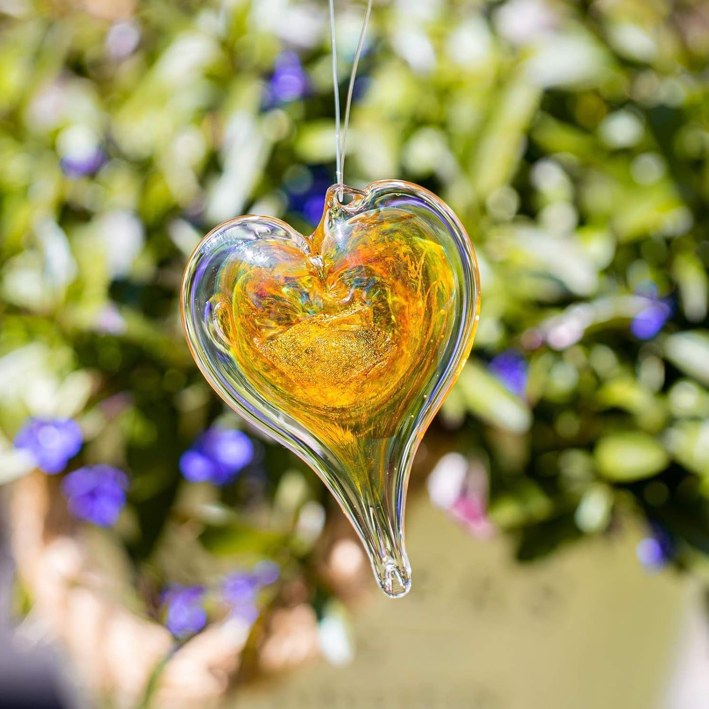 Luke Adams Glass Hanging Hearts – Hand Blown Glass Heart Ornament for Windows or Gifts – Colorful Blown Glass Hearts Decor (November - Citrine)