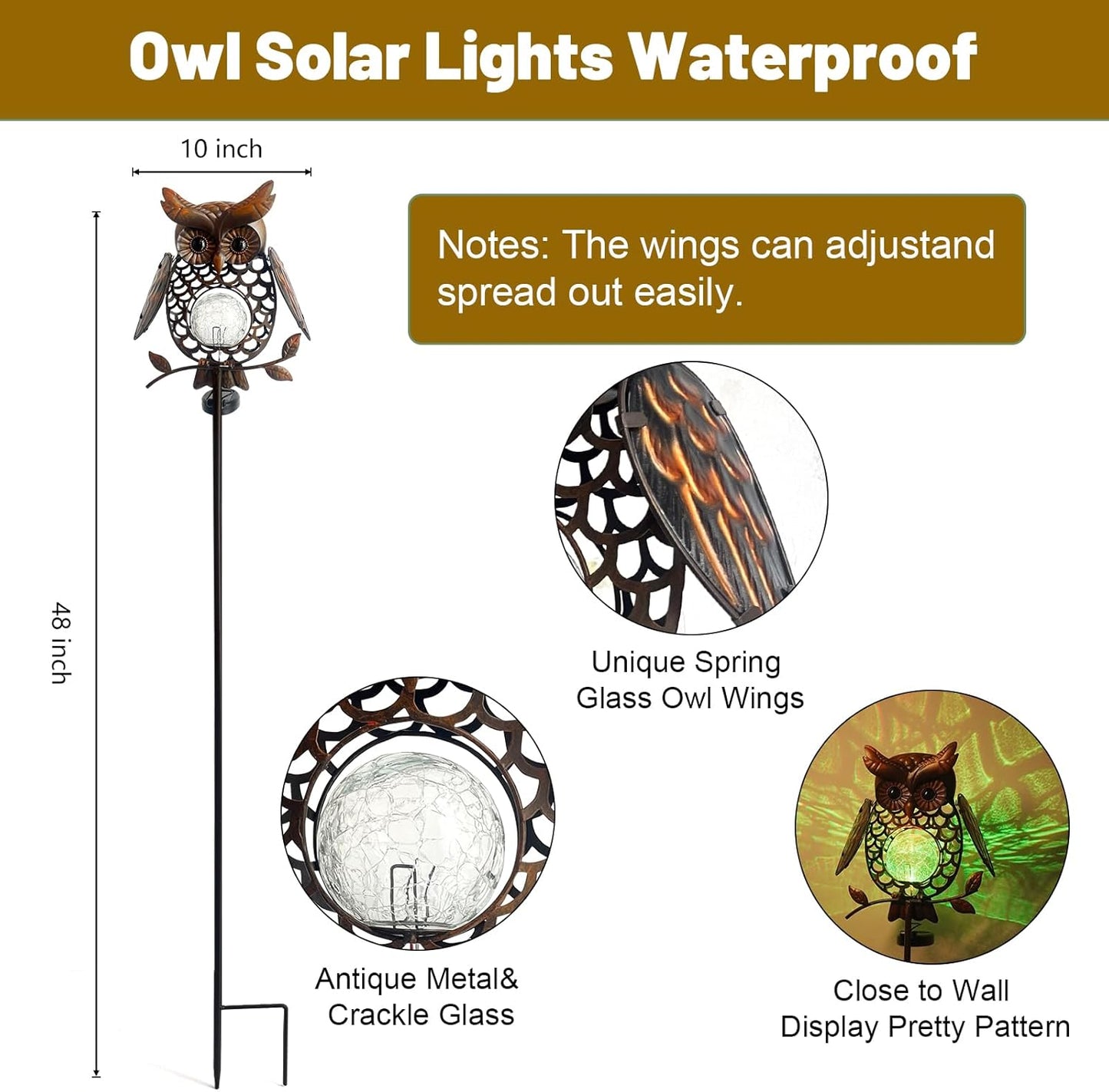 HONGLAND Solar Lights Outdoor Decor Waterproof, Solar Owl Garden Decorative Stake, Whimsical Gardening Gifts for Women Mom, Owl Outdoor Lights for Yard Patio Lawn Decor