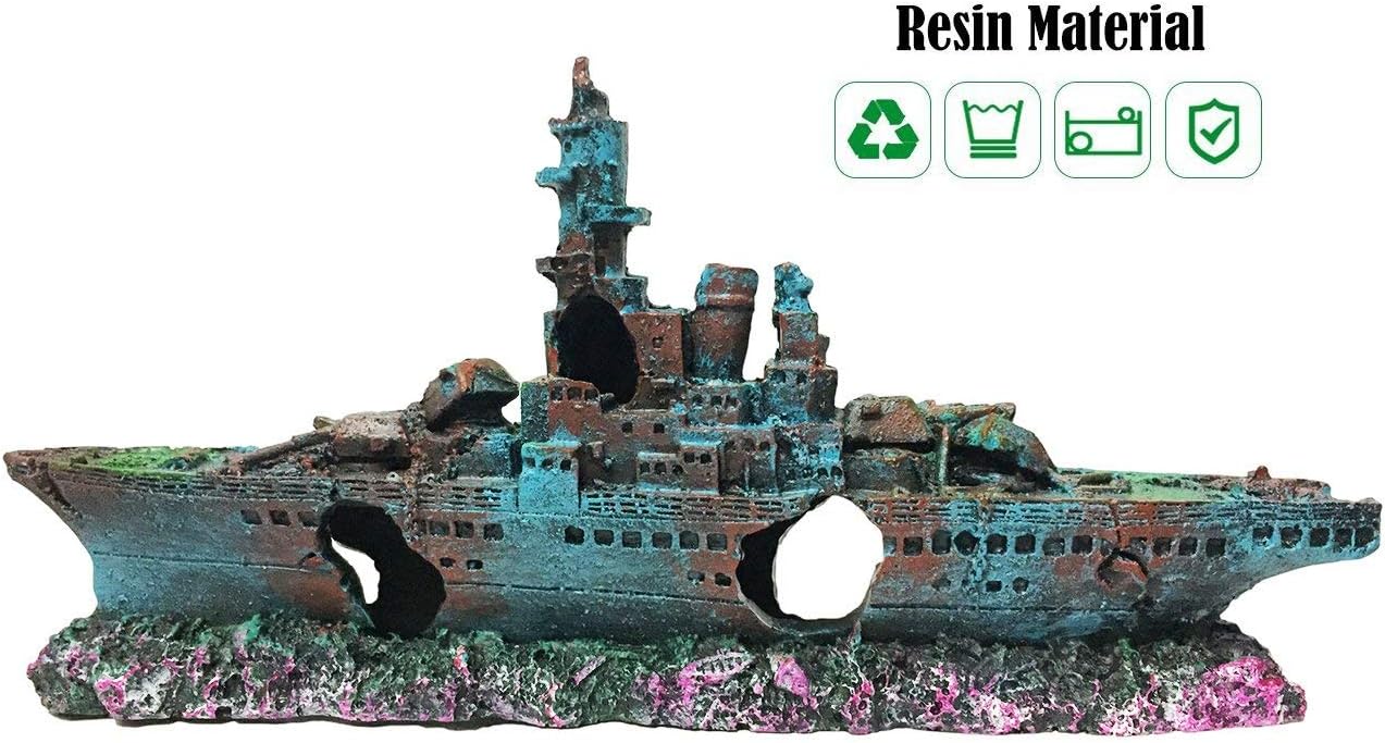 SLOCME Aquarium Shipwreck Decorations Fish Tank Ornaments - Resin Material Sunken Ship Decorations, Eco-Friendly for Freshwater Saltwater Aquarium Betta Fish Decorations
