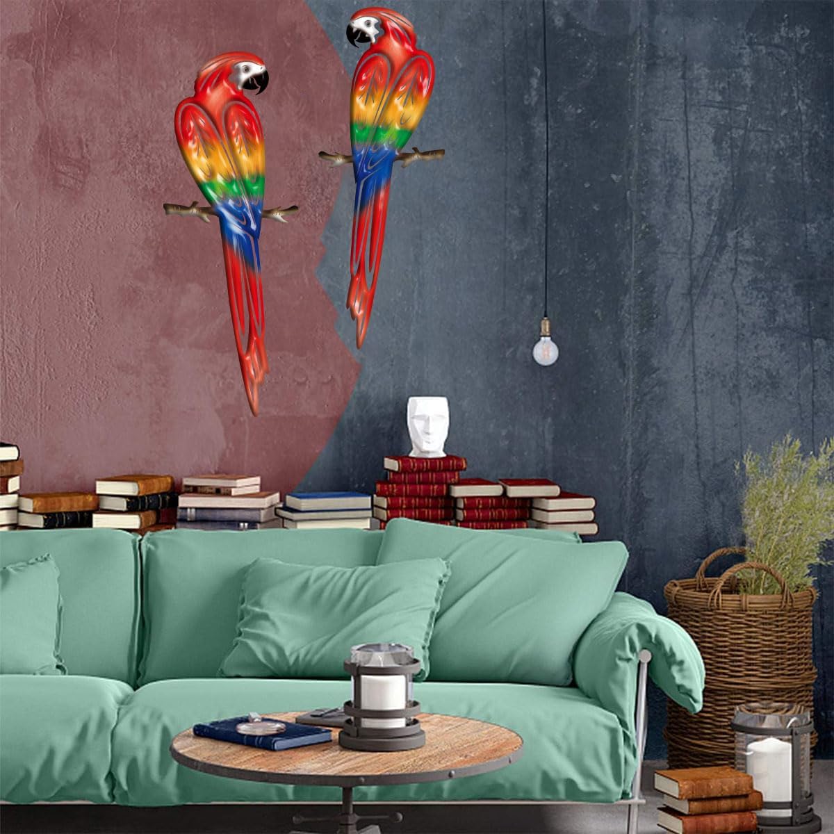 Metal Outdoor Wall Art Decor,3D Colorful Garden Birds Sculpture Outdoor Iron Hanging Parrot Decor, Metal Hand-Made Bird Wall Art Decorations for Fence Patio Balcony Living Room