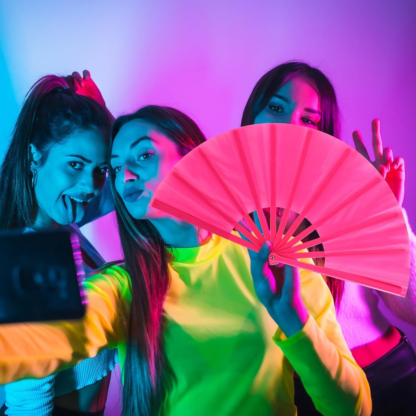 Blulu 4 Pcs 13 Inch Large Folding Hand Fans for Line Dancing Big Clapping Popping Raves Fans Bulk for Dancing Boots on The Ground Festival Party Decoration(Classic Style, Rose Red)