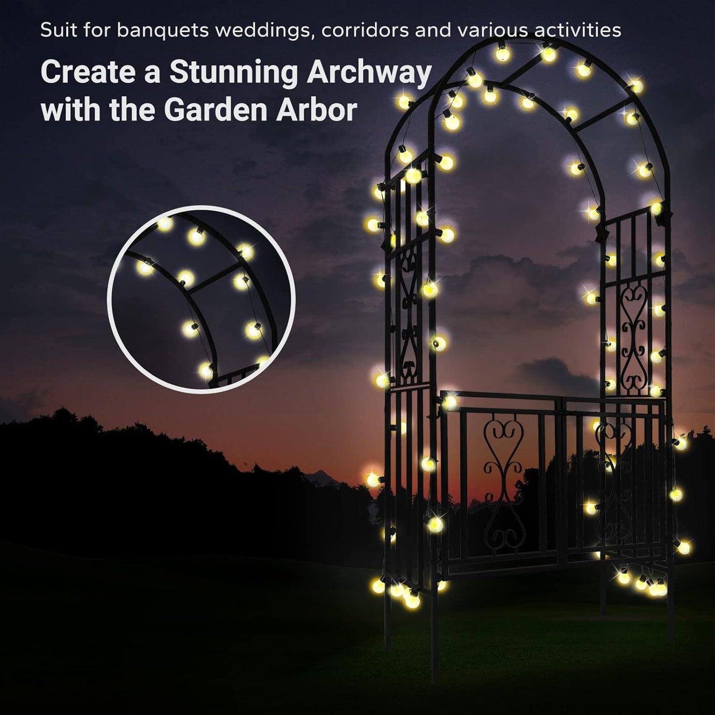 Heavy-Duty Arch with Gate, Iron Arbor Trellis Arbor Archway for Climbing Plants Roses Vines Support Rack, Outdoor Lawn Backyard Patio Wedding Party Ceremony Decoration