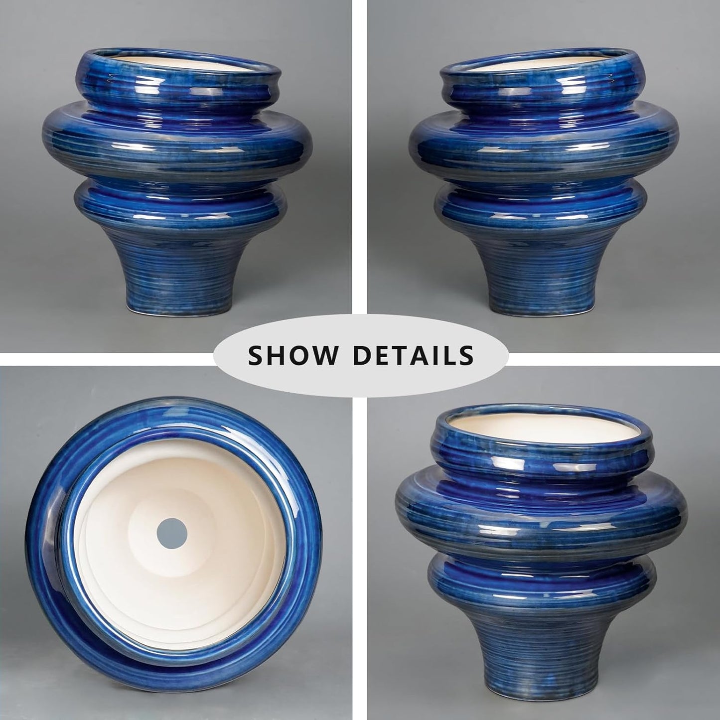 Ceramic Pots for Plants - 11 Inch Ceramic Planter with Drainage Hole, Unique Planters for Indoor Outdoor, Large Decorative Flower Pot, Home Office Room Decor, Gifts for Plants Lover, Blue