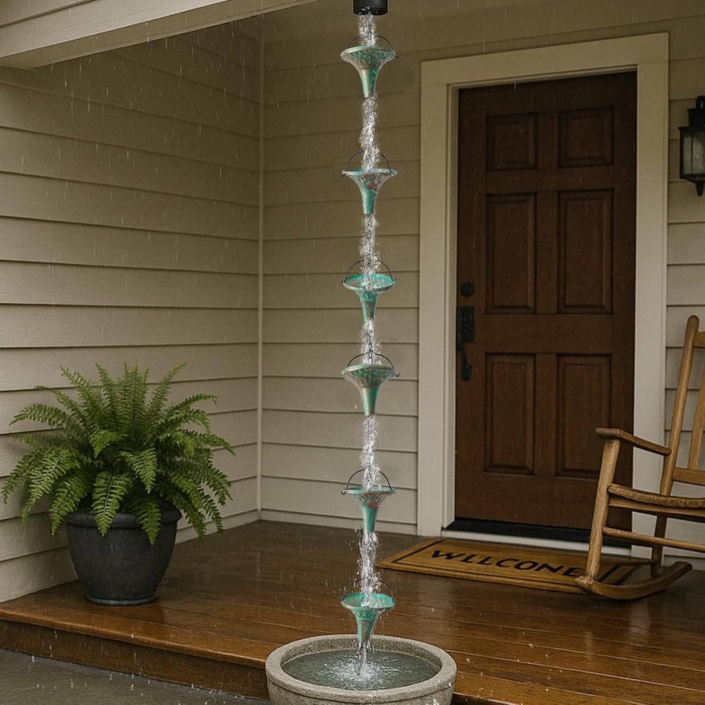 Bronze Funnel Rain Chain 8.6 FT, Decorative Metal Rain Catcher with 12 Cups, Gutter Downspout Replacement