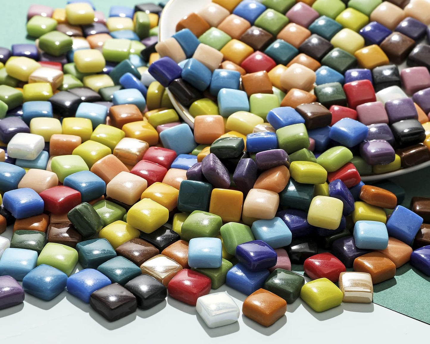 Lanyani 2 Pounds Vibrant Glass Mosaic Tiles for Arts and Crafts, Colorful Bulk Loose Mosaic Glass Pieces Square Stone Tiles, 1/2 inch, 500 Pcs