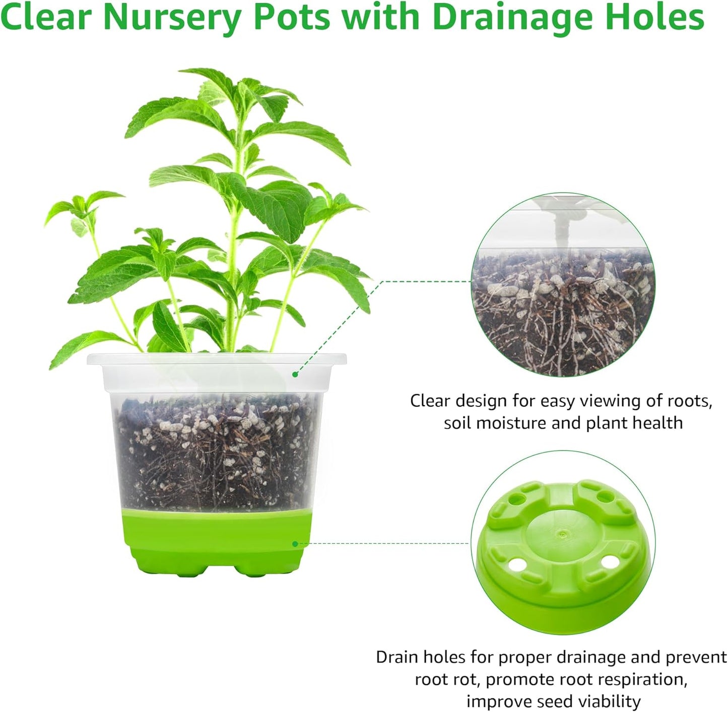 MIXC 30 Packs 5 Inch Reinforced Nursery Pots with Silicone Base for Easy Transplant, Variety Pack Plastic Plant Pot Seedling Planter Seed Starter Flower