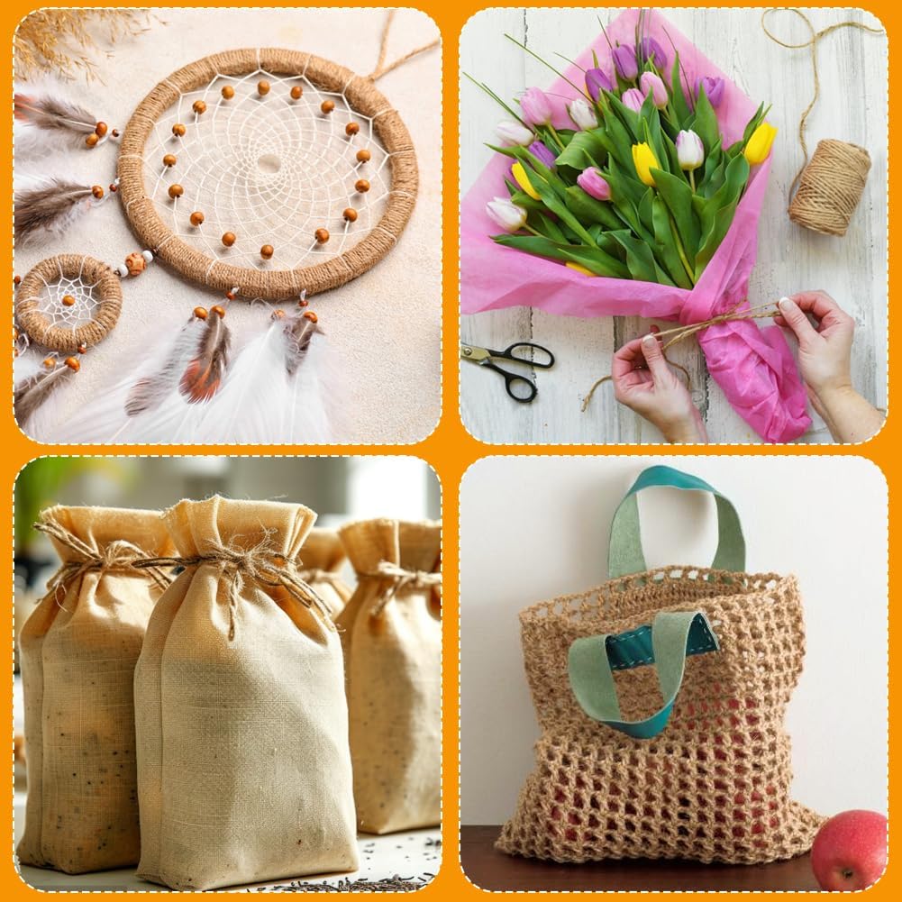 Tenn Well Natural Jute Twine, 1500 Feet 2mm Garden Twine, Brown Jute String for Arts and Crafts, Gardening, Gift Wrapping, Bundling, Recycling, Holiday Decorations