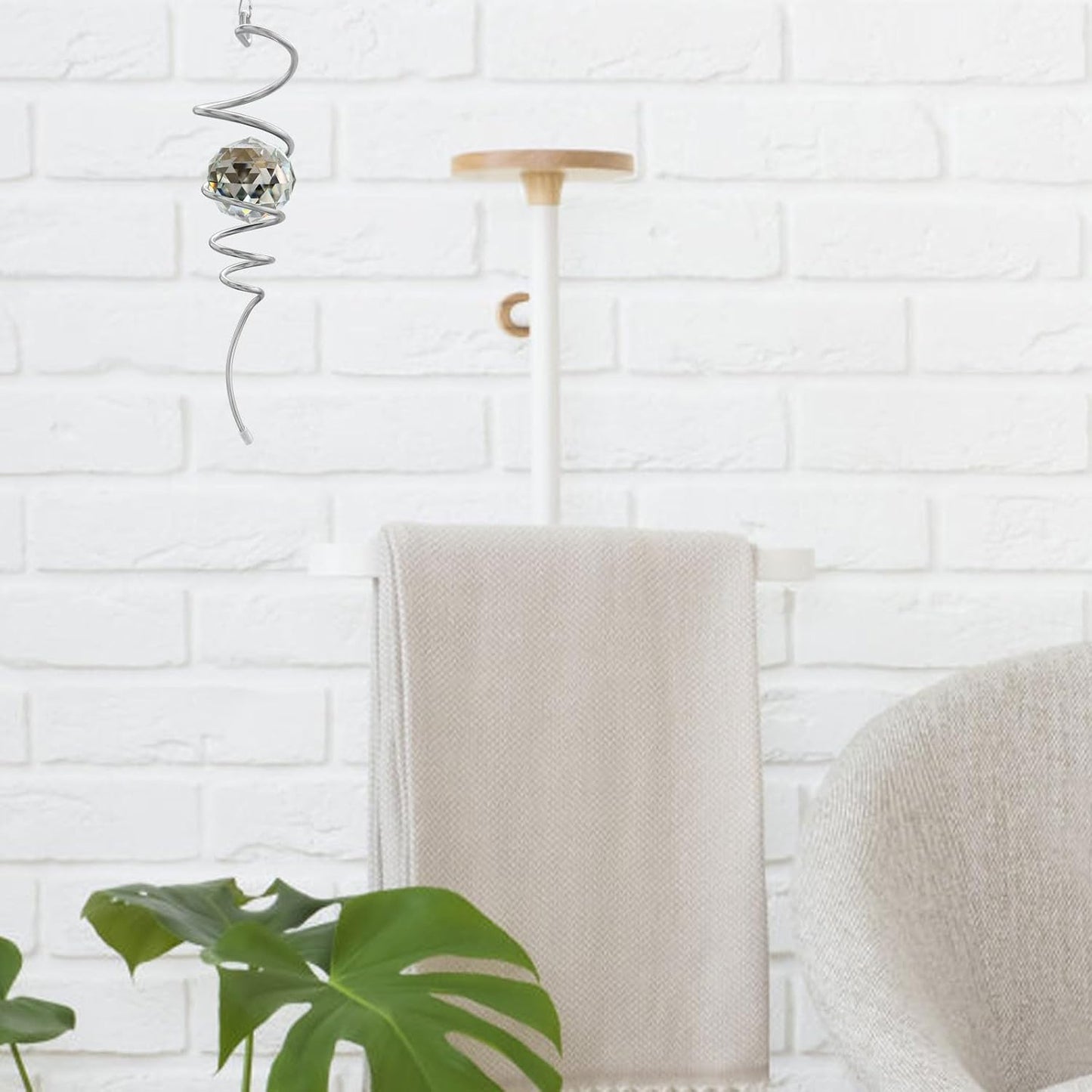 Gazing Ball Spiral Tail, Wind Spinners Stabilizer with Swivel Hook & Clear Crystal Ball, Hanging Suncatcher Decoration, Rainbow Maker Indoor Outdoor Ornaments Creative Decorative Gifts 13"