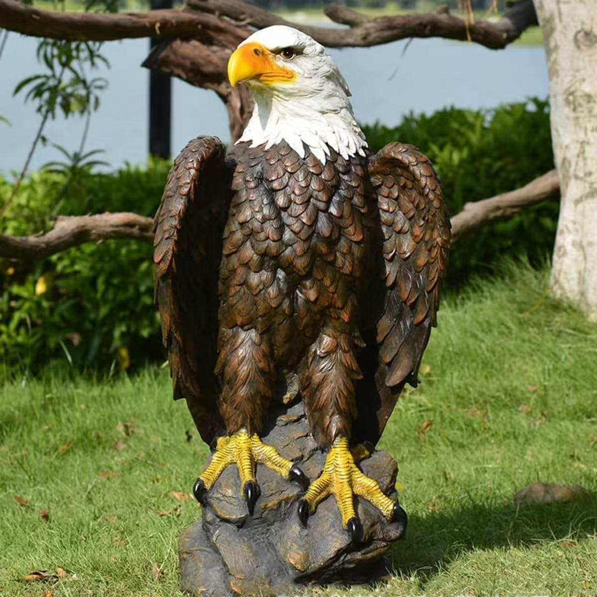 Garden and Yard Statue-Flight of Freedom American Bald Eagle Hanging Bird Statue Hand-Painted Eagle Decor-Bald Eagle Statue, Majestic America Indoor/Outdoor USA Decor for Office, Patio