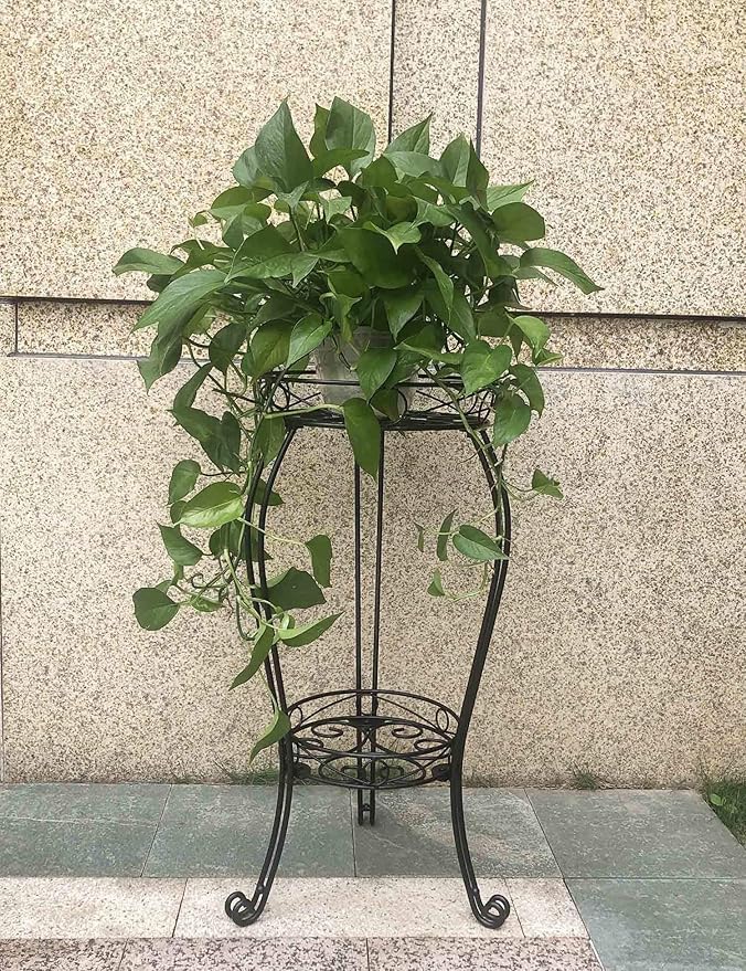 28.4 inches Tall Metal Plant Stand 11.8 Dia for Indoor or Outdoor use,2 Tier Heavy Duty Flower Pot Stand Rack 11.8 inches Diameter Holds Big Heavy Plants,Black (28.4 INCHES TALL)