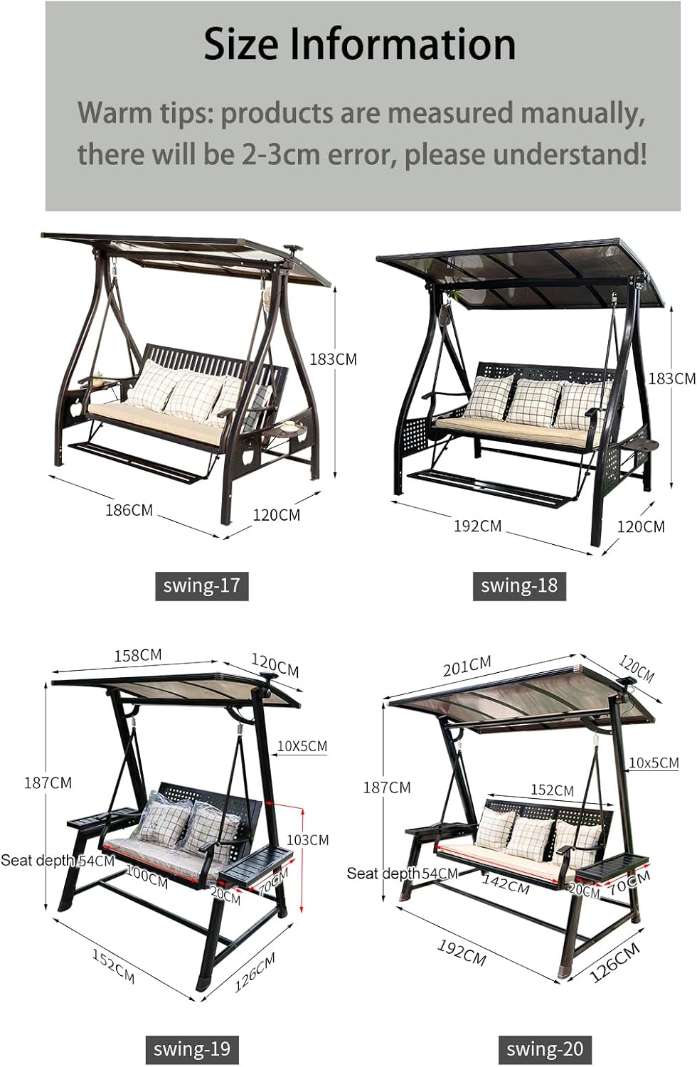 2/3-Seat Outdoor Patio Porch Swing with Adjustable Aluminum Alloy Canopy Solar Patio Swing Chair Bench with Footrest Side Cup Holder for Backyard Lawn (L-Aluminum Mesh Red Copper-2 Seat)