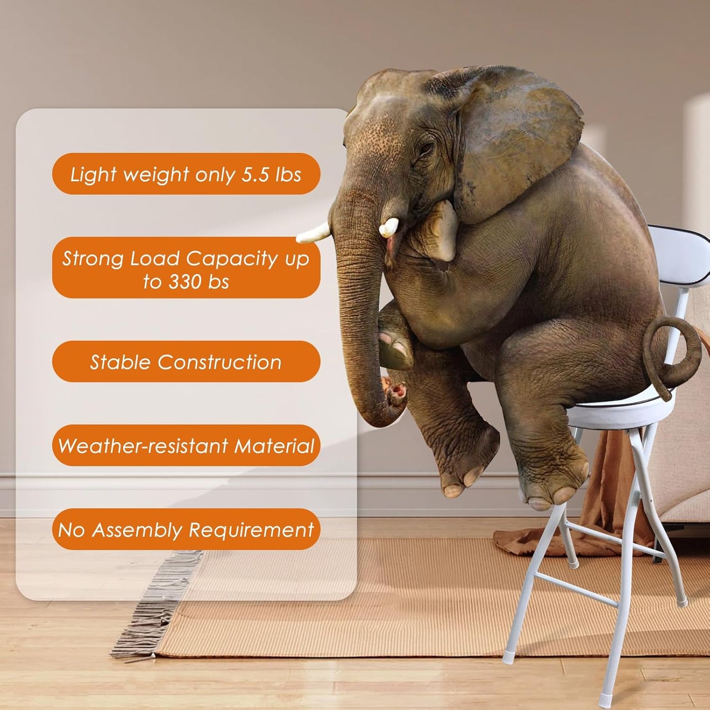 UWEAR Folding Bar Stool with Back,Tall Foldable Stool Leather Padded Portable Stools Counter Height Foldable Stools Chairs,Collapsible Stool for Adults Kitchen Island Guitar Barstools (White)