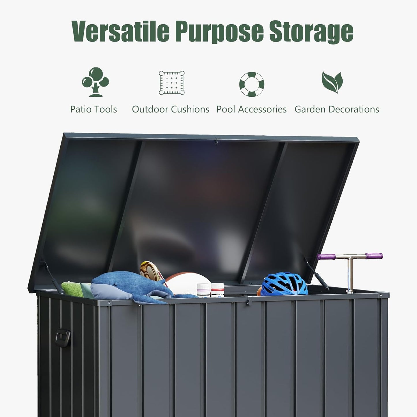 Domi Outdoor Storage Deck Box 100 Gallon, Outdoor Deck Box with Waterproof Storage Bag for Outside Cushions, Garden Tools and Pools Equipment, Gray