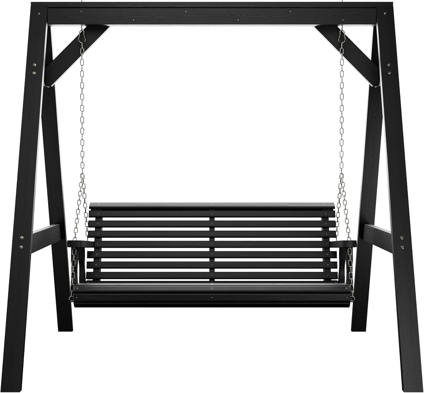 Amish Casual 6 Foot Roll Back Swing with A-Frame Stand in Semi Solid Black - Freestanding Wood Porch Swing for Patio, Yard or Garden