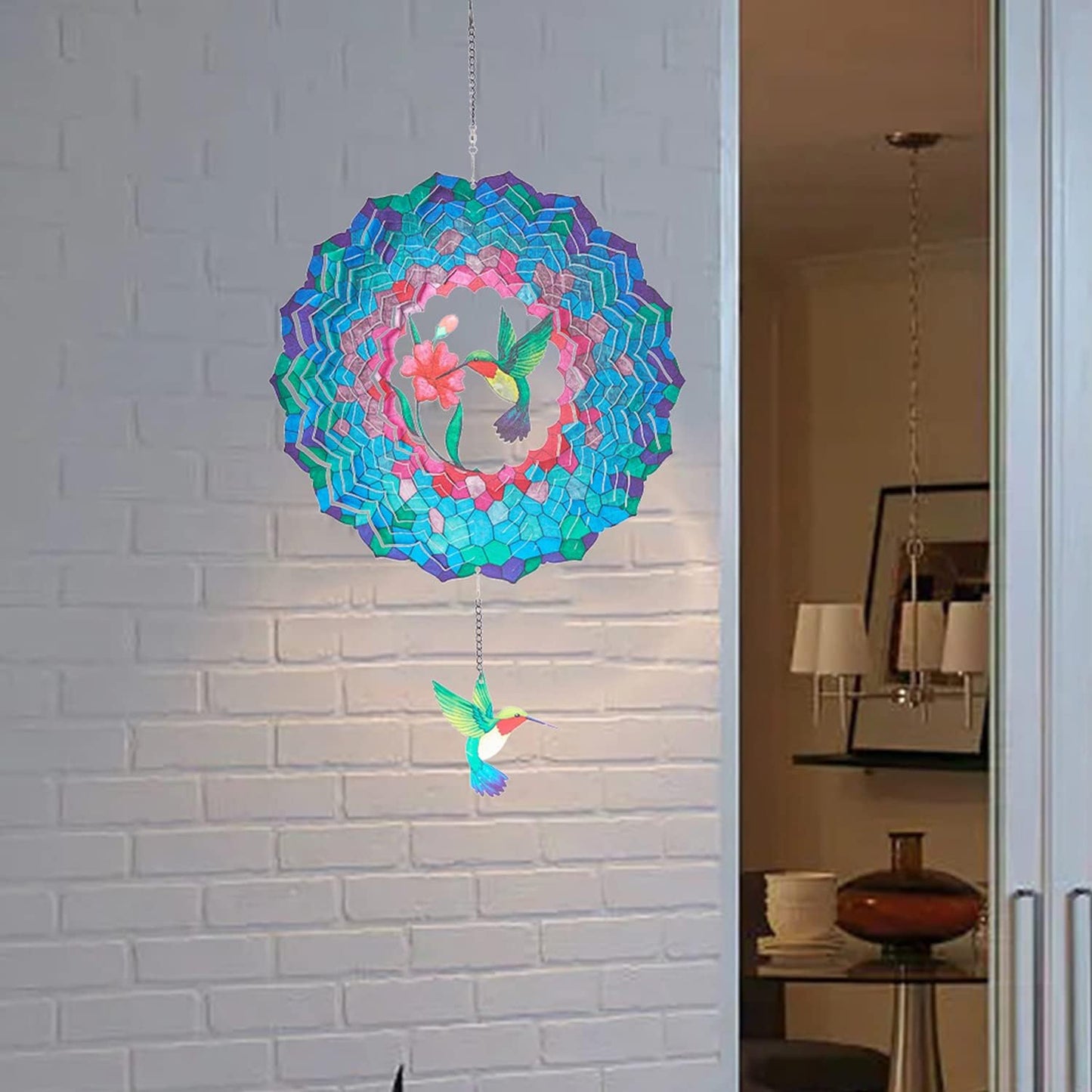 Wind Spinners Hanging, 12 Inches 3D Kinetic Hummingbird Wind Spinner for Yard and Garden Decor Stainless Steel Indoor Outdoor Decor Laser Cut Art Garden Metal Wind Sculptures & Spinners Decorations