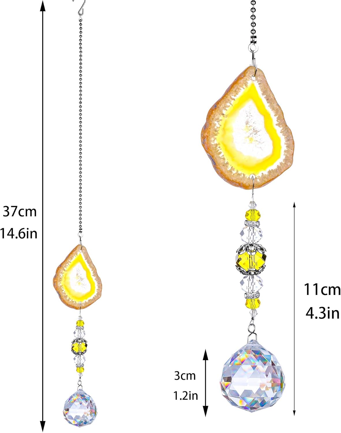 H&D HYALINE & DORA Pack 3pcs Suncatcher Hanging 30mm Crystal Ball with Agate Slices Wind Chimes Ornaments Decor for Window Home Garden