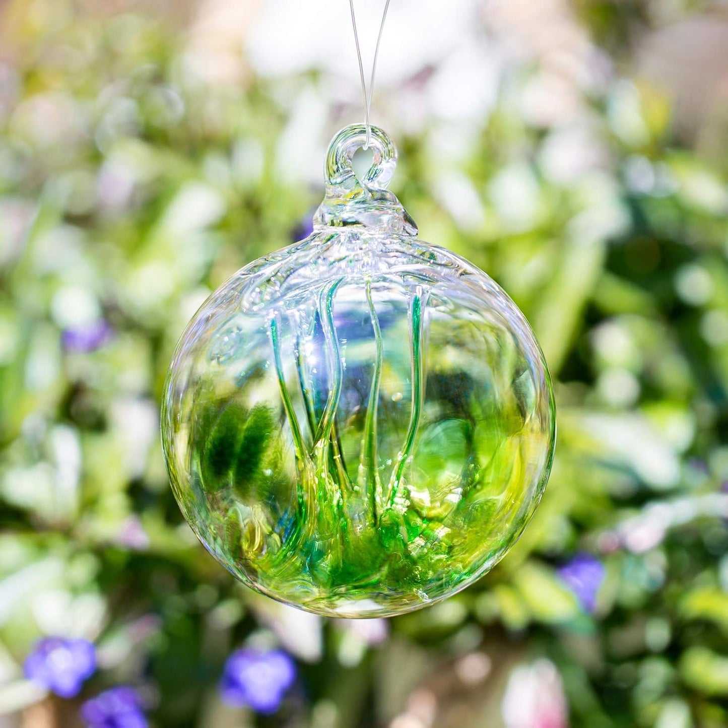 Luke Adams Glass | 3" Mini Glass Tree of Life | Handmade Ornament | Hanging Garden Gazing Ball | Indoor Outdoor Home Décor | (Adventurine Green)