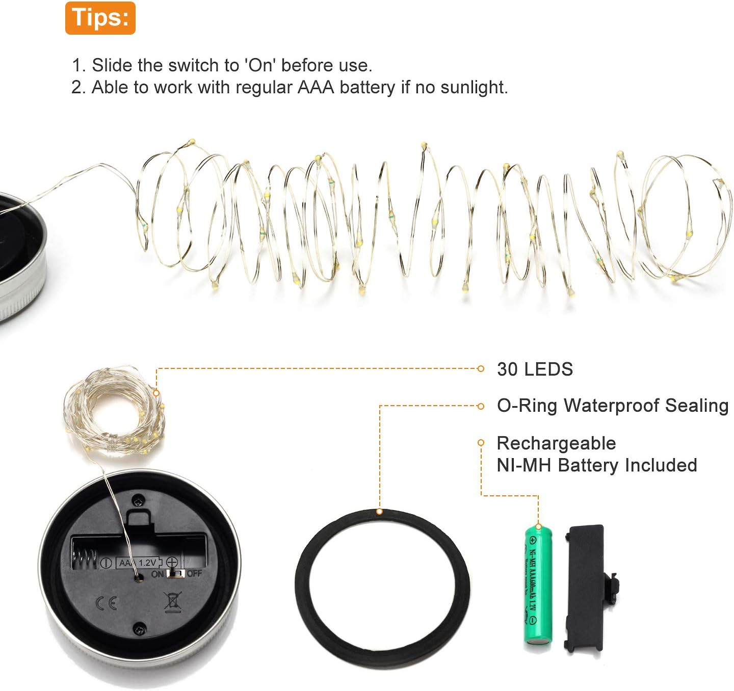 Mlambert Mason Jar Solar Lights 30 LEDs, 6 Pack Hanging Solar Lanterns Outdoor, Waterproof Fairy Lights Outdoor Lanterns for Patio Garden, Cool White