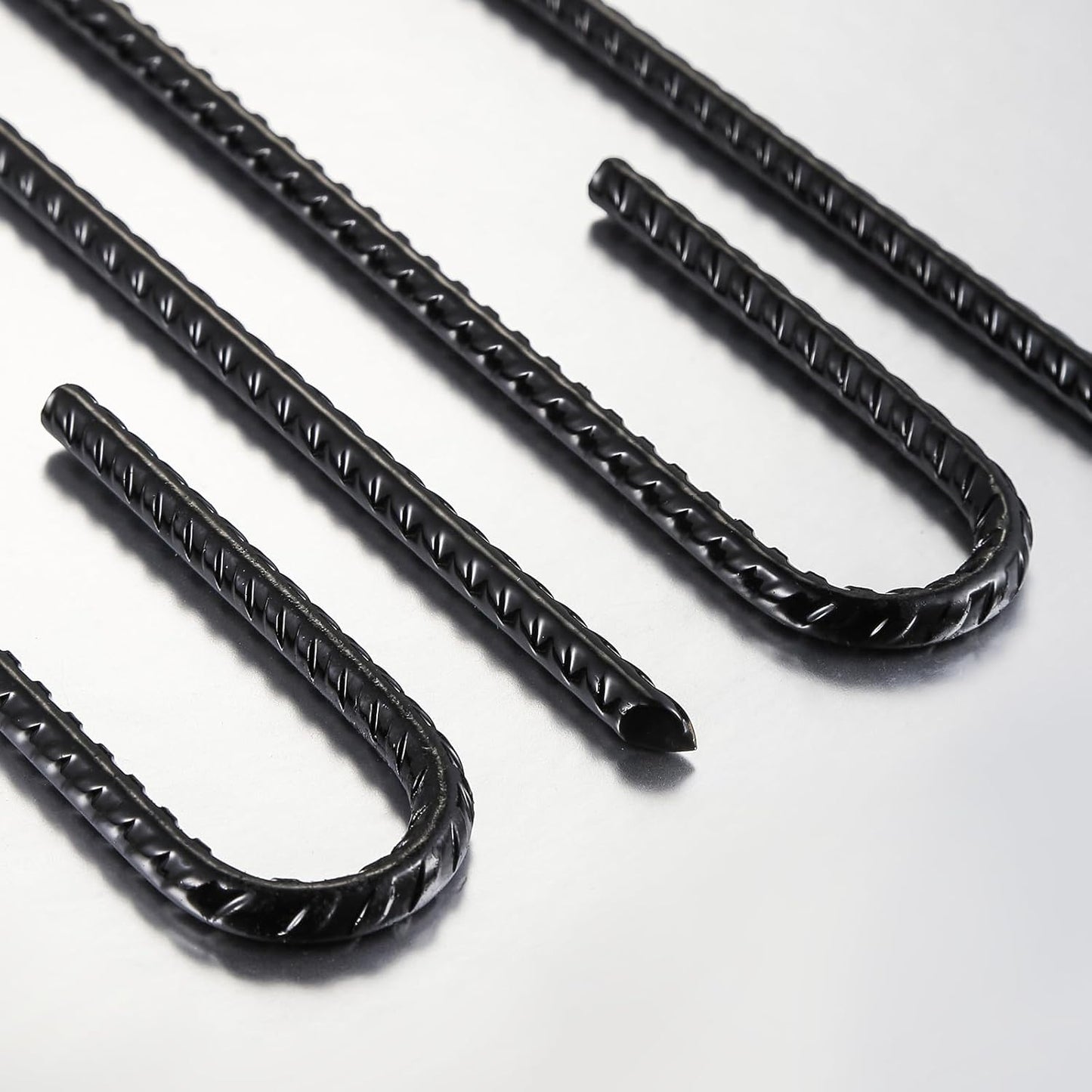 Rebar Stakes U/J Hook Extra Heavy Duty,(50pcs) 12 inch x 1/4 inch Rust Proof Coated Steel Ground Stakes Ground Anchors, Garden Stake Metal Stakes Tent Stake Trampoline Anchors (U-Hook)