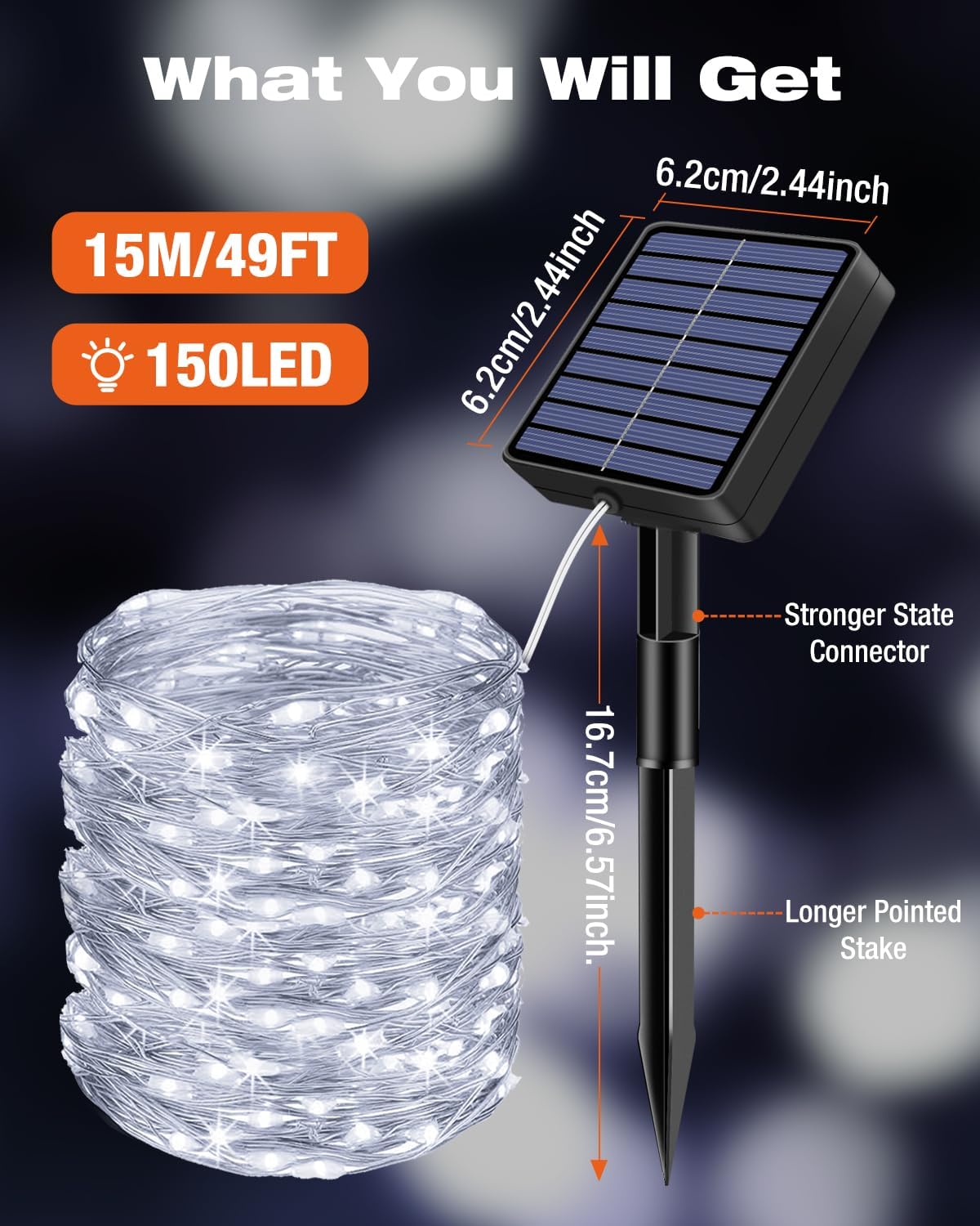 3 Pack Solar Fairy Lights for Outside Waterproof, 49FT/15M 150LED Solar String Light Outdoor 8 Modes Solar Twinkle Lights for Garden Yard Christmas Tree Wedding Party Decor, Cool White