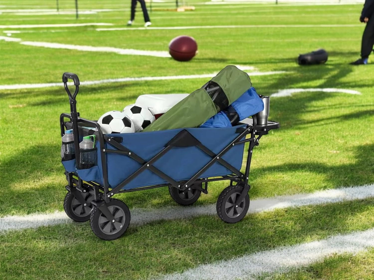 Heavy Duty Steel Frame Collapsible Folding Wagon with Table,150 Pound Capacity Outdoor Camping Garden Utility Wagon Yard Cart (Blue, 2PACK)