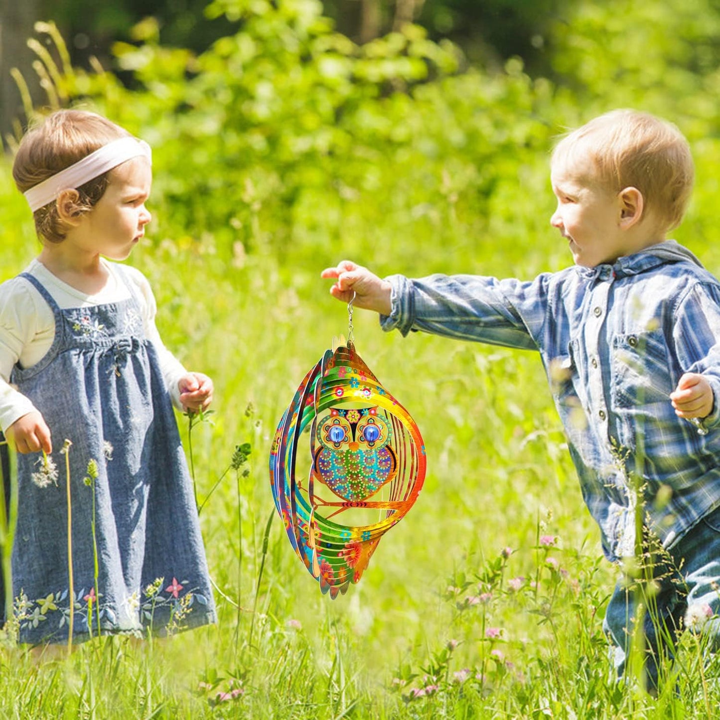 FONMY Wind Spinner Mandala Owl 12 inch 3D Stainless Steel Laser Cut Metal Art Geometric Pattern Hanging Wind Spinner, Kinetic Yard Art Decorations - Indoor/Outdoor Décor