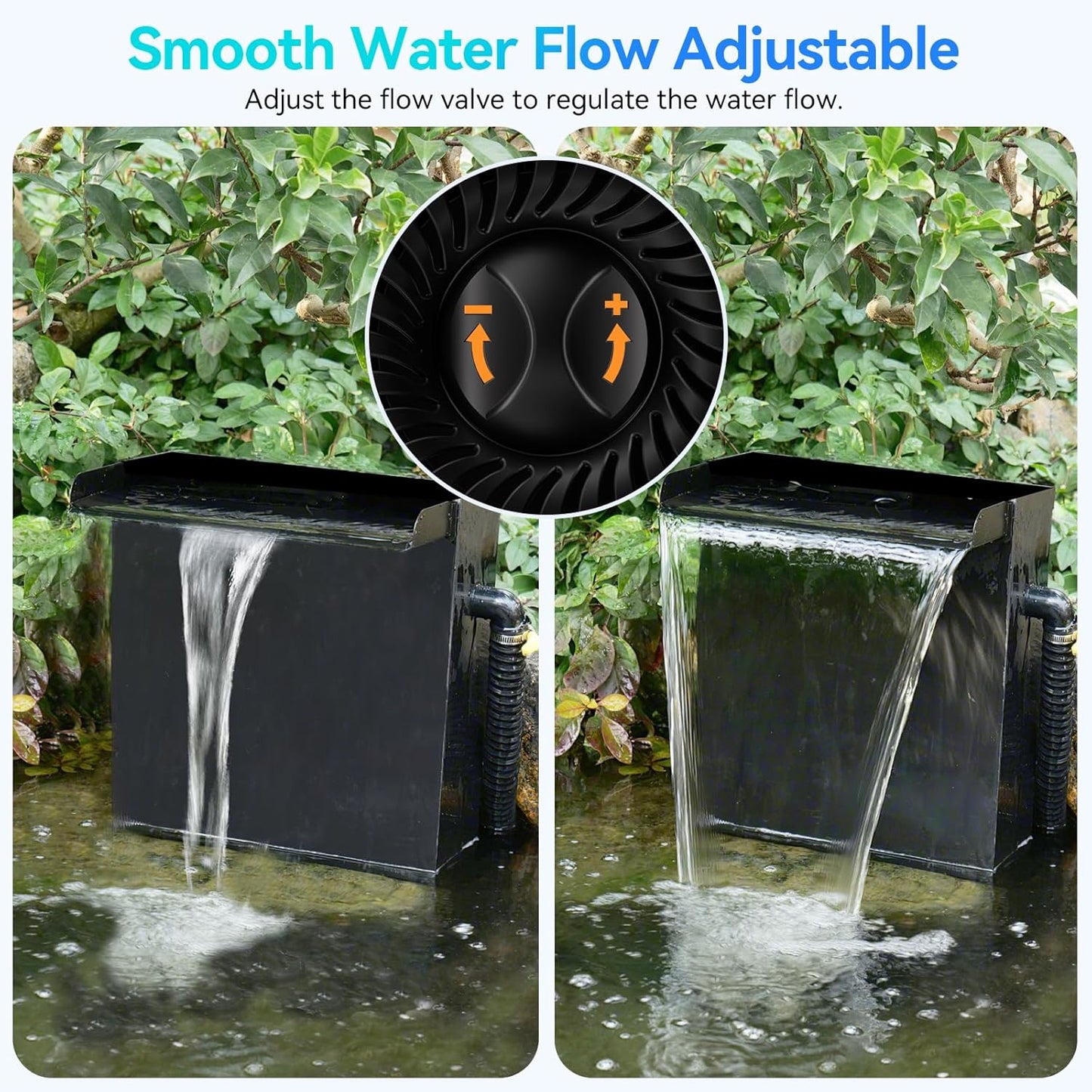 POPOSOAP 70W Pond Waterfall Spillway with Water Pump, 304 Stainless Steel Waterfall Kit with 9.8FT Corrugated Tube, Pond Waterfall Box for Outdoor Pond Waterfall Setup Waterfall System Garden Decor