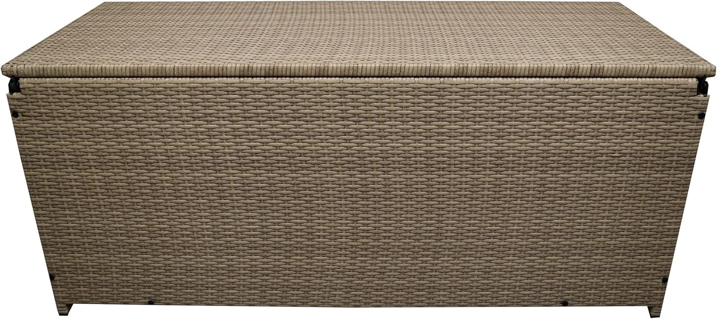 Oakland Living Tan Indoor and Outdoor Balcony Patio Deck Porch Pool 113 Gallon Wicker Storage Box Trunk Bin with Metal Frame